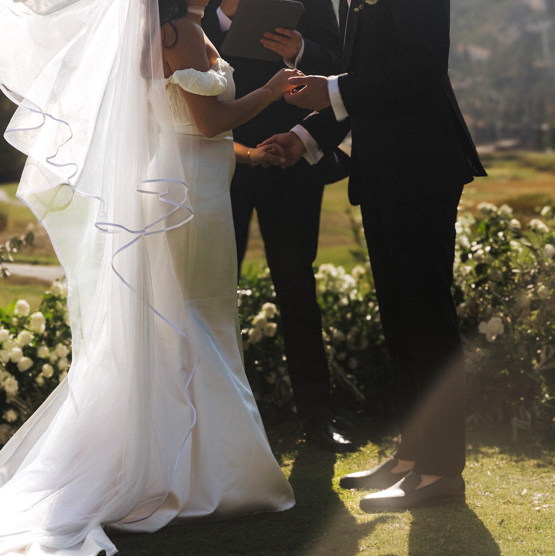 An outdoor mountain wedding ceremony at Everline Resort in Olympic Valley.