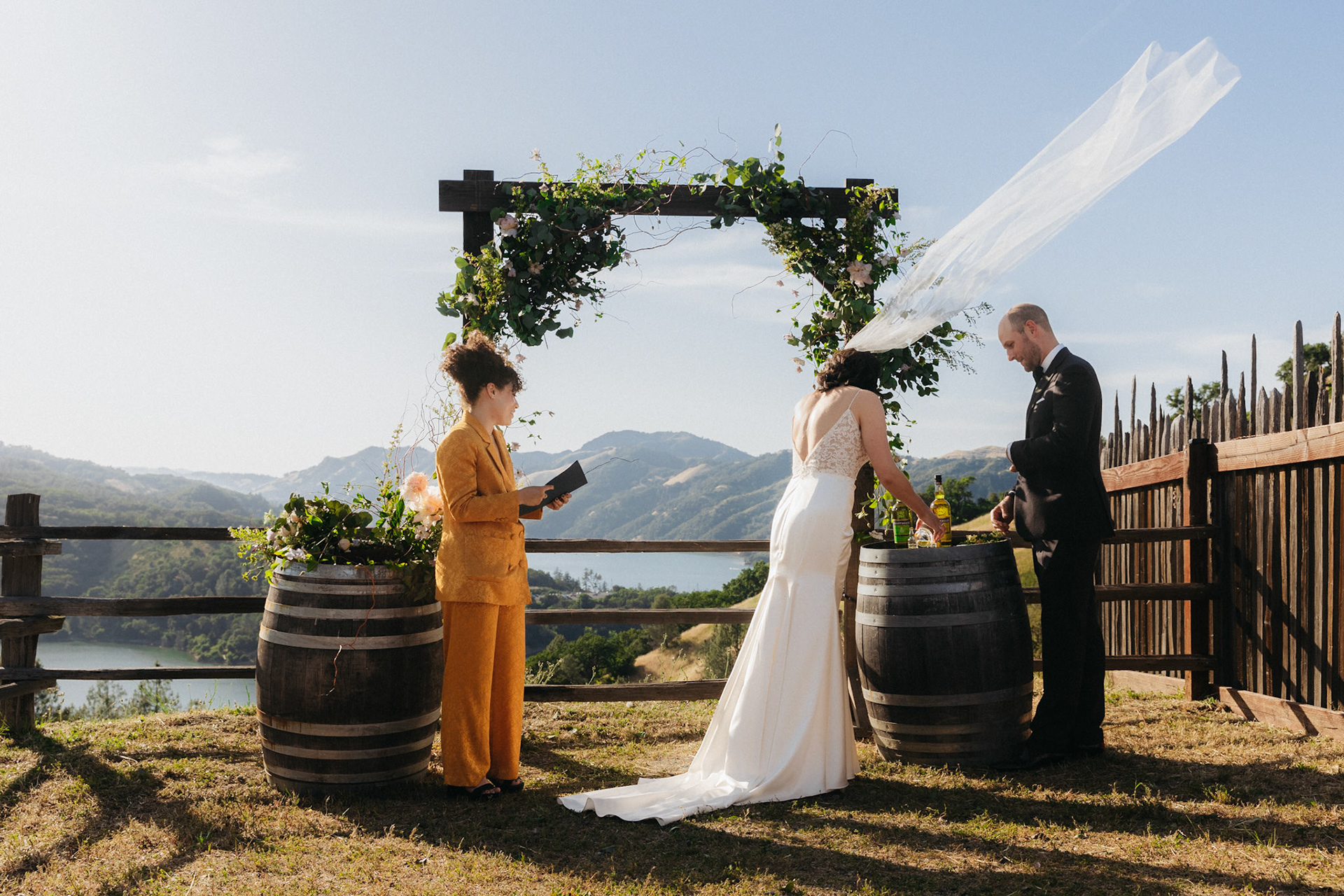 Bride and Groom get married overlooking Lake Sonoma in wine country