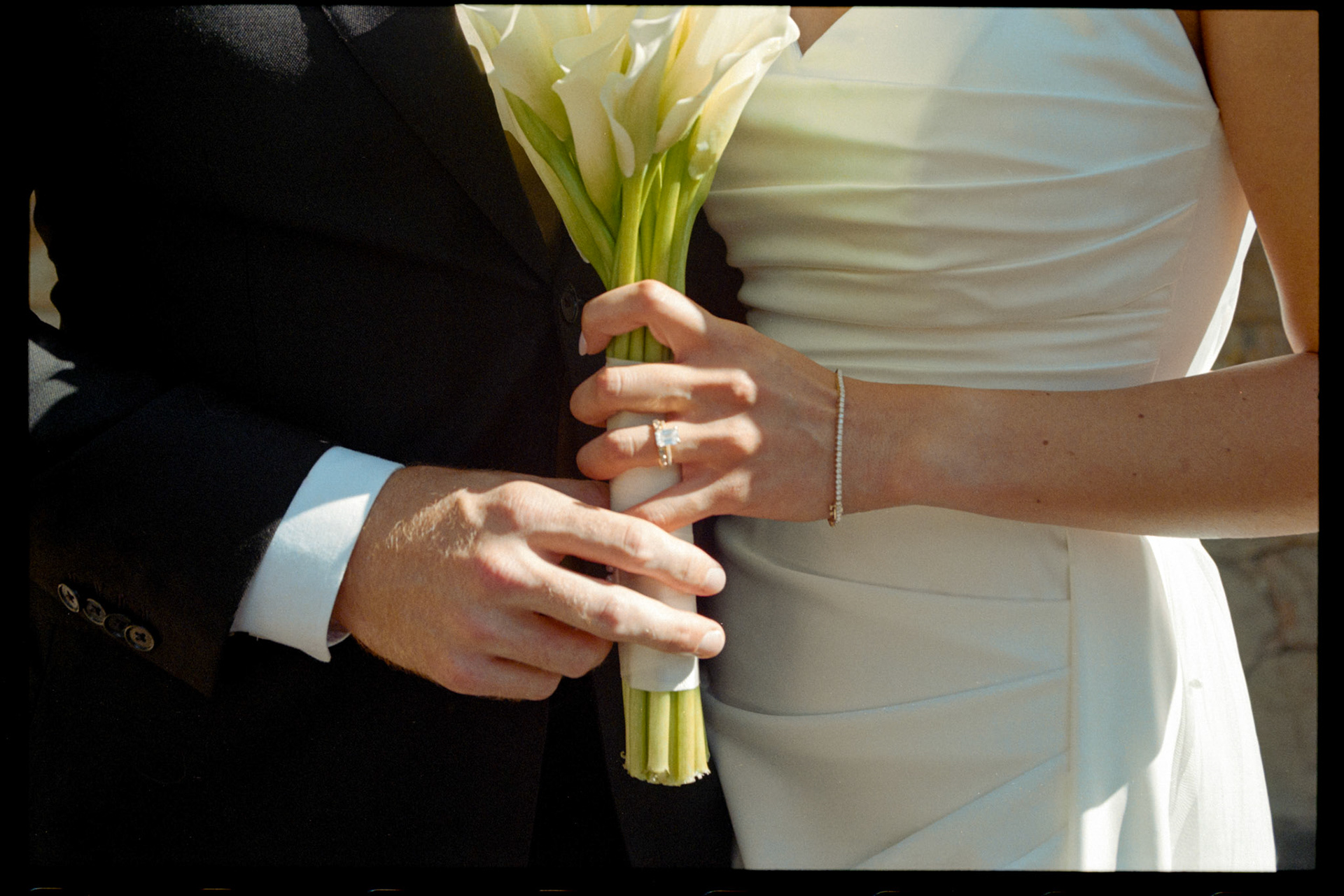 The newlyweds photographed on film among the towering pines and open fairways of Old Greenwood.