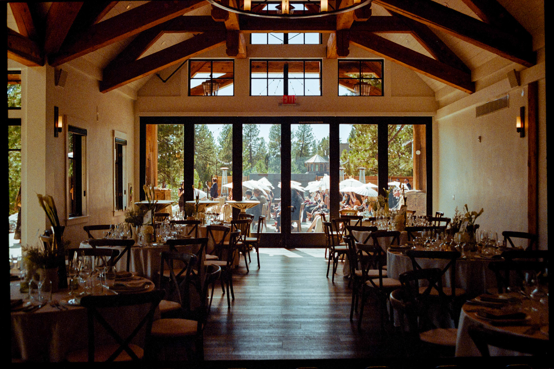 An open-air wedding ceremony beneath the pines at The Timbers at Old Greenwood.