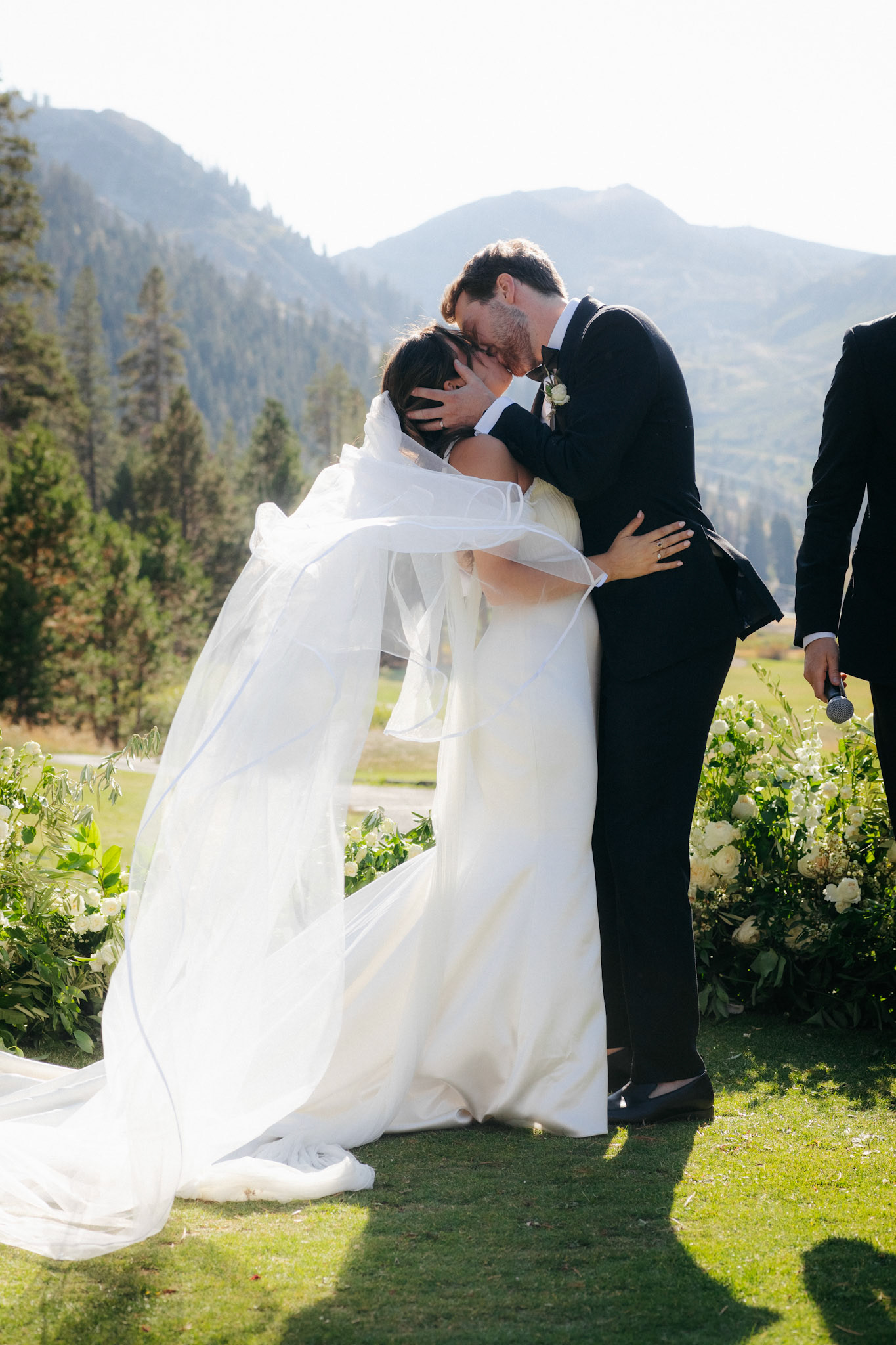 An outdoor mountain wedding ceremony at Everline Resort in Olympic Valley.
