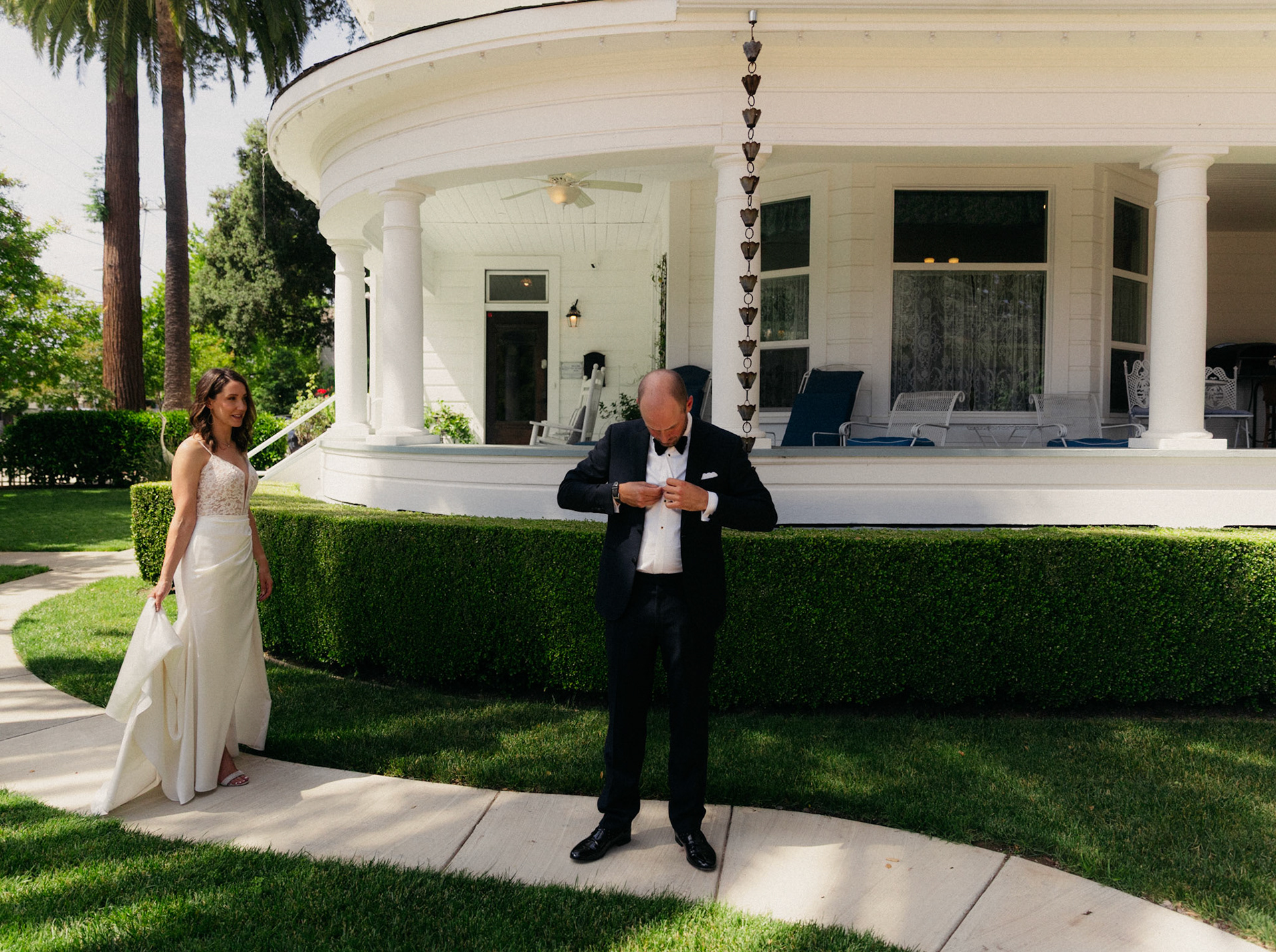 Couple prepares for wedding at Healdsburg Inn, California