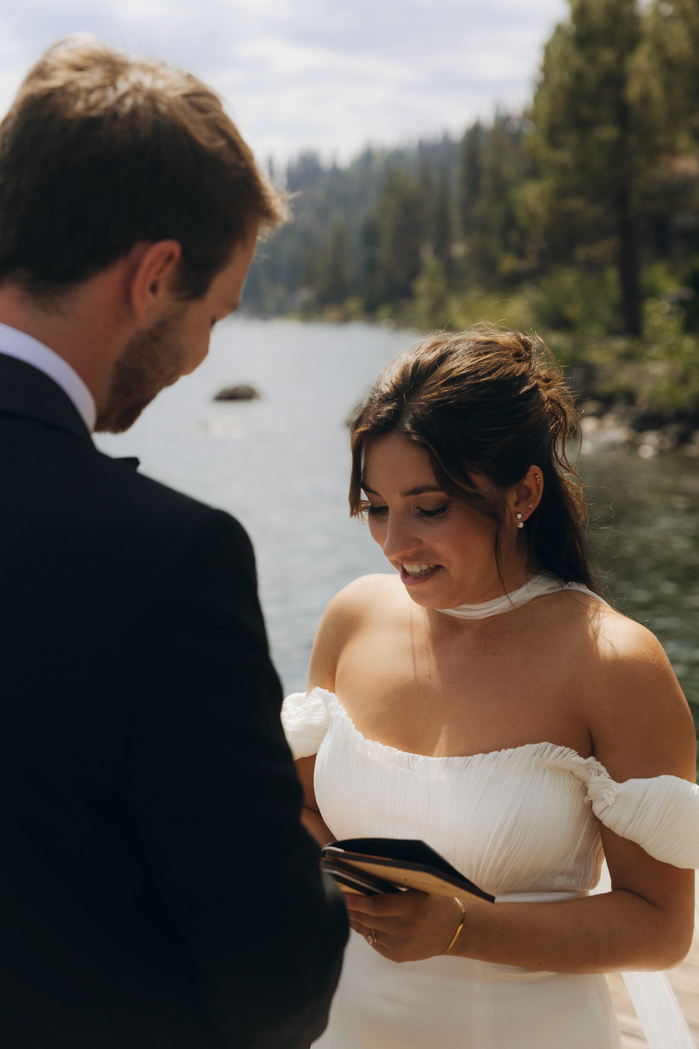 Cami and Tyler’s first look on a private dock overlooking Lake Tahoe.