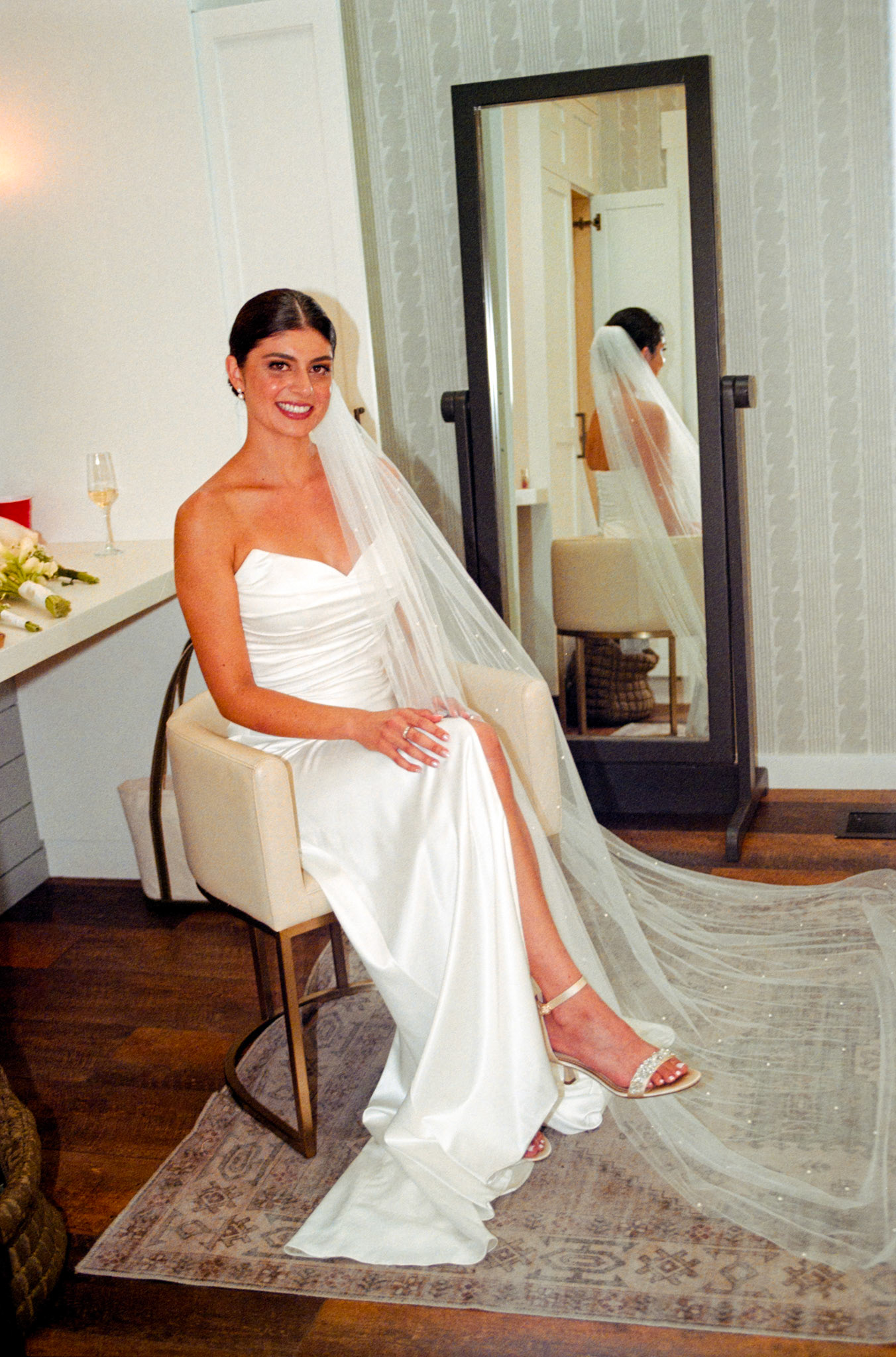 A Julie Vino wedding gown and morning preparations photographed on film in Truckee.