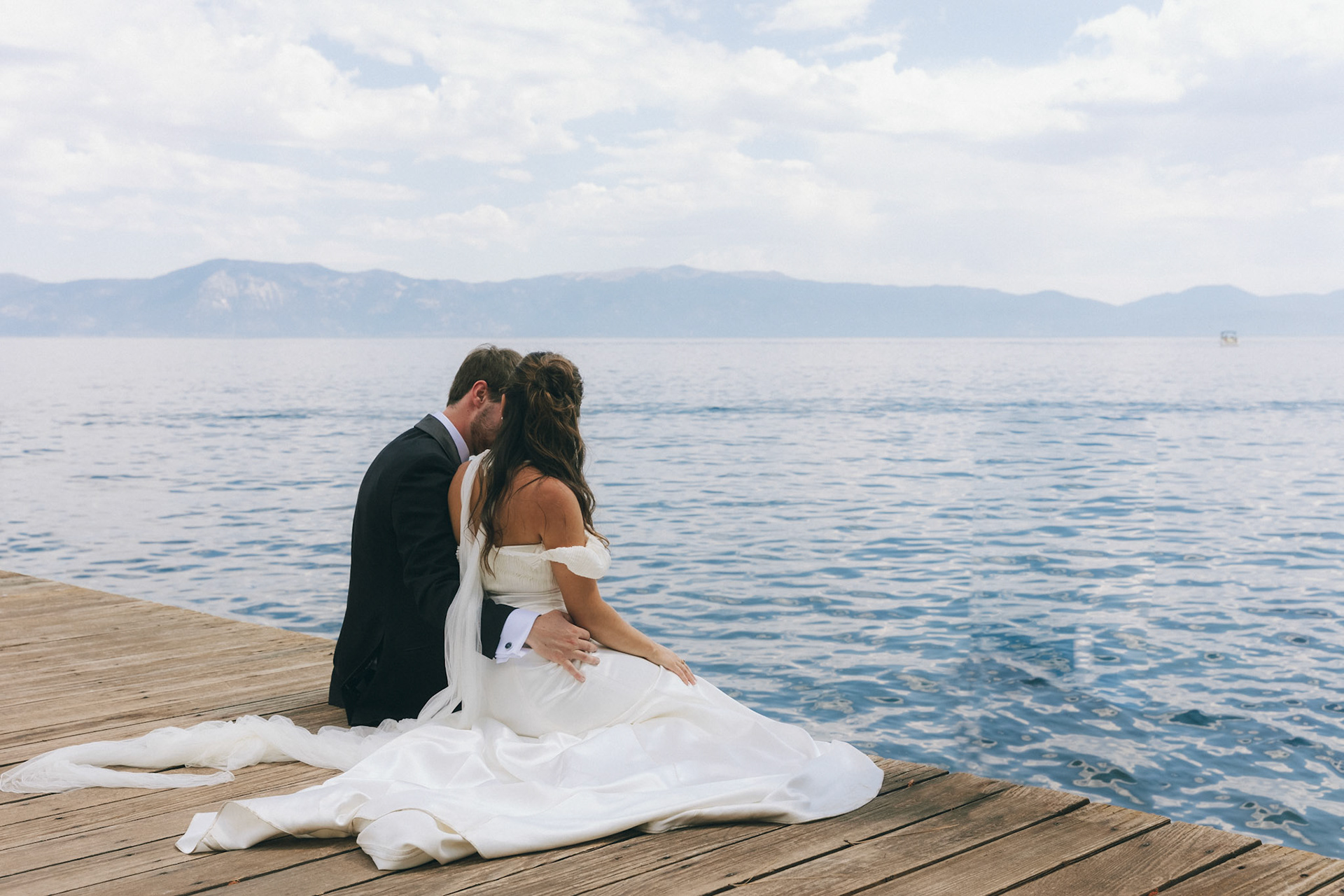 Cami and Tyler’s first look on a private dock overlooking Lake Tahoe.
