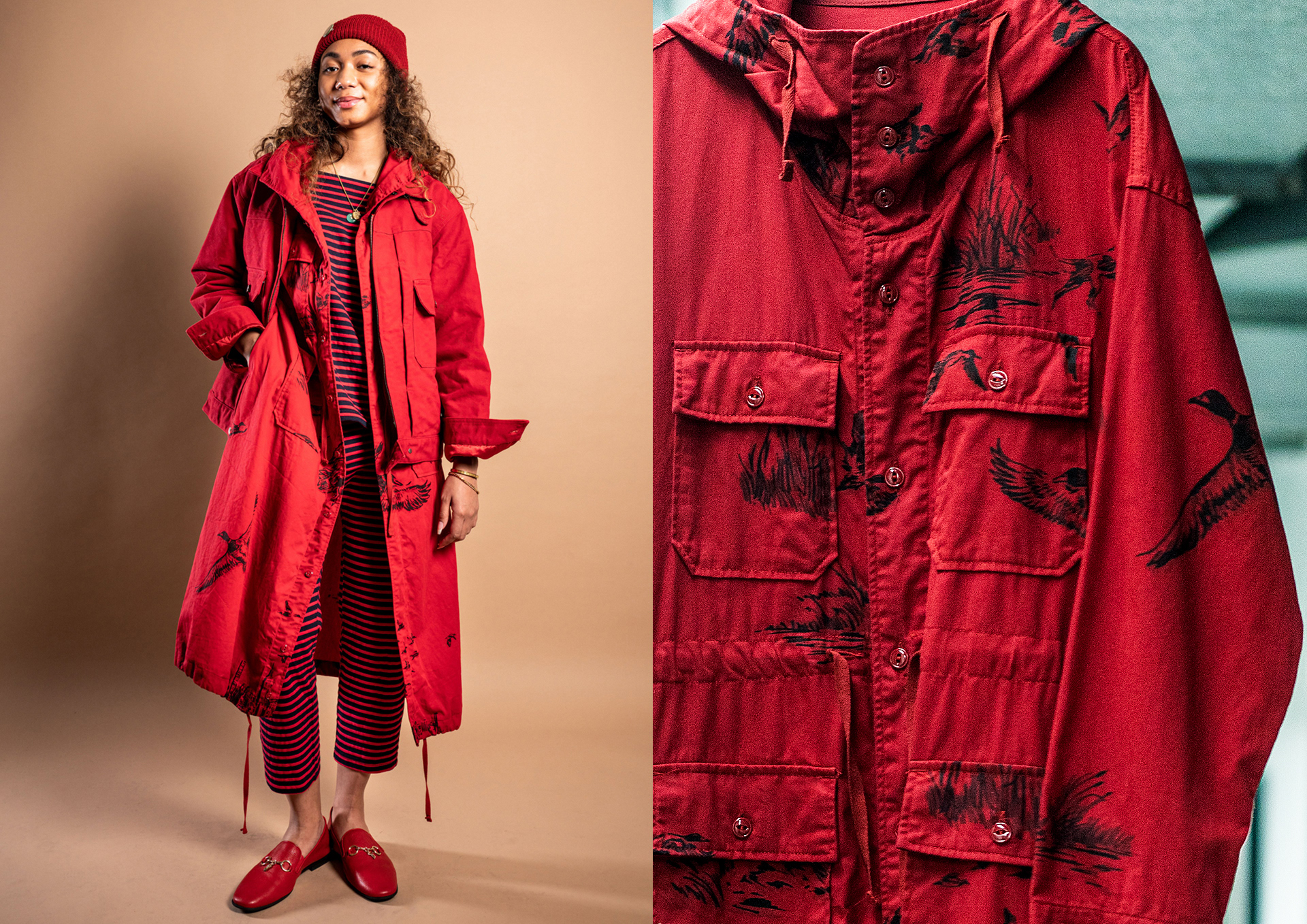 Engineered Garments FW23 Red Hunting Print Artwork by Manabu Gaku Inada