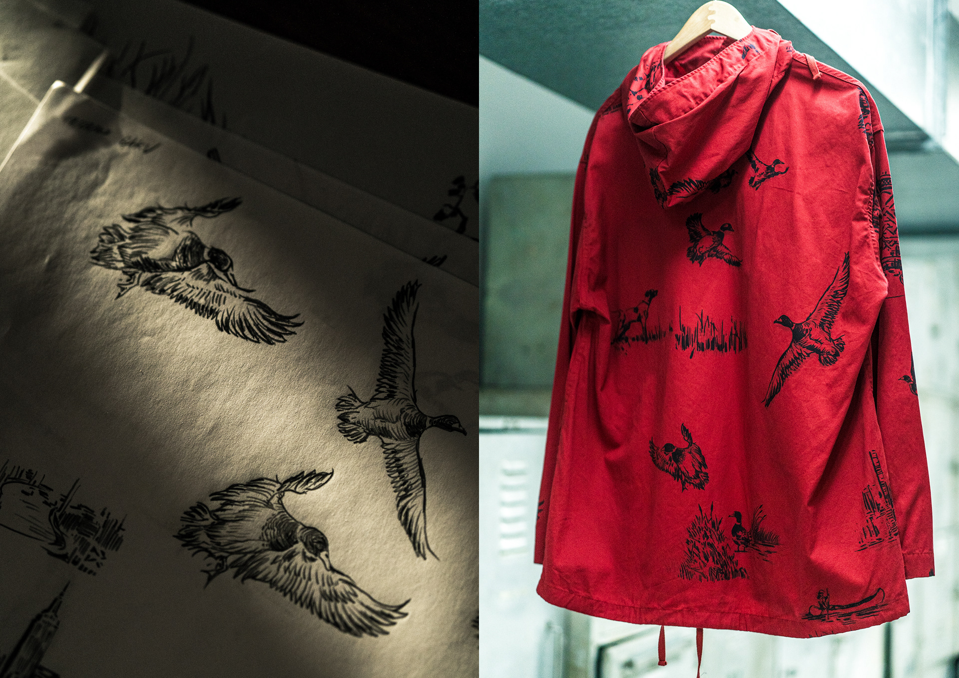 Engineered Garments FW23 Red Hunting Print Artwork by Manabu Gaku Inada