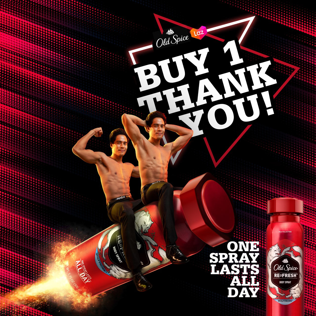 CAPTION: Buy Old Spice today and get a big old thank you from your armpits. Just one spray keeps you smelling good all day. We’ll thank you too. Just not in person. Uhh, we’re not allowed to do that. You can however, imagine our sales rep Jedd, riding a horse with our half-naked endorser with abs up to his face, knocking on your door at 3 in the morning to sing you a custom-made Thank You song. Yes, yes, you’re welcome.