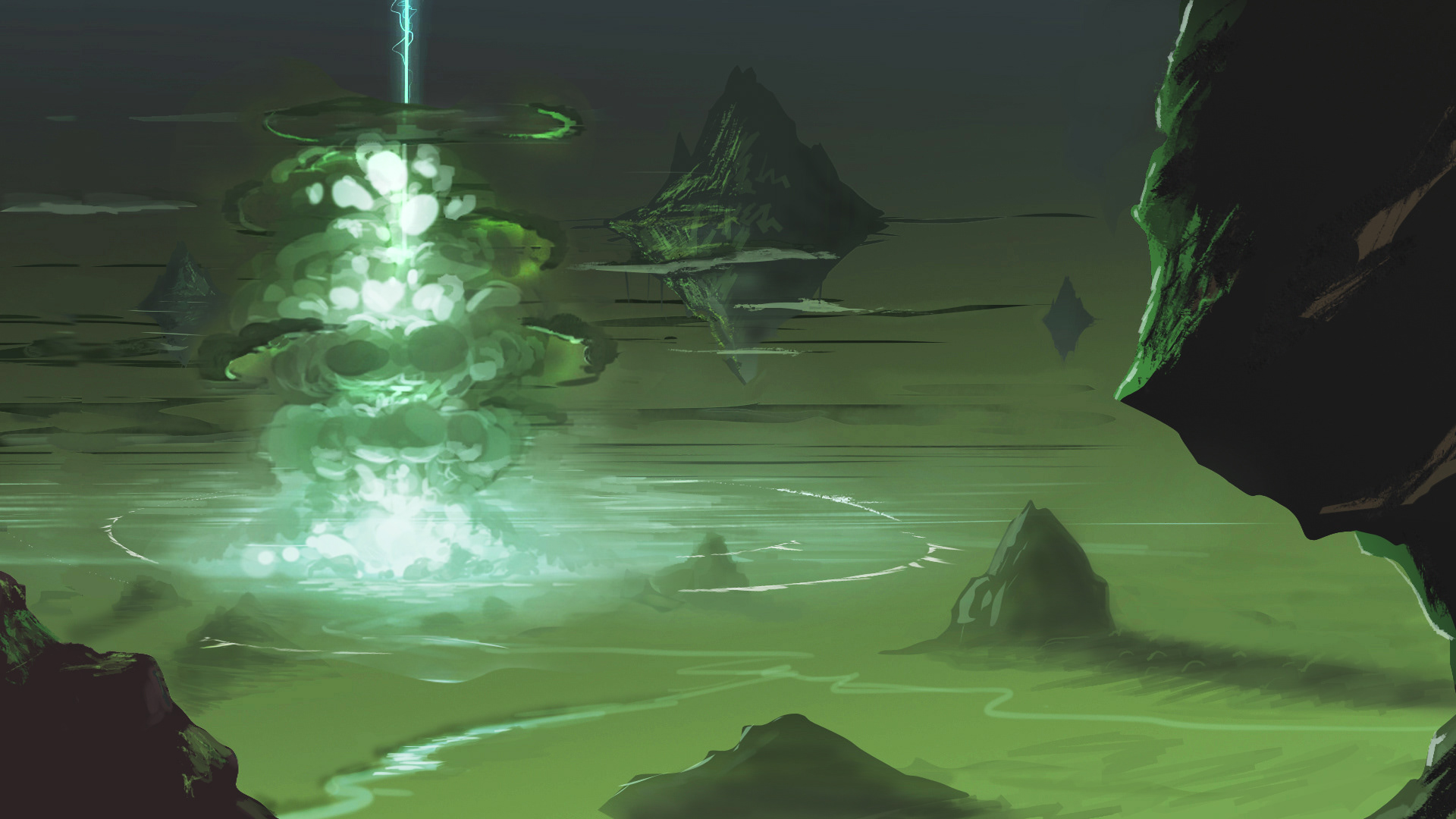 Energy blast effect from high above ground.