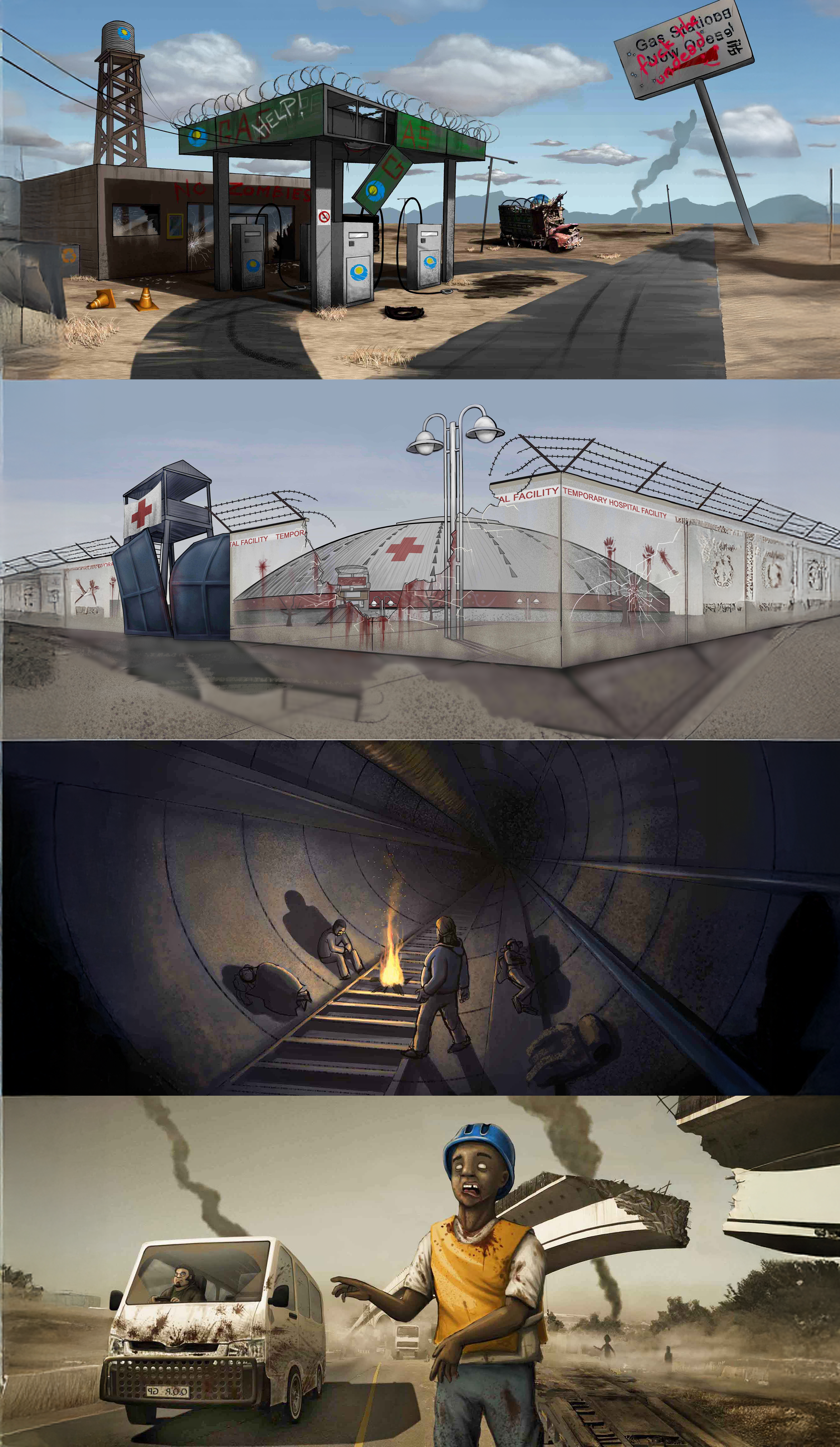 Location designs for a post apocalyptic series based in South Africa.