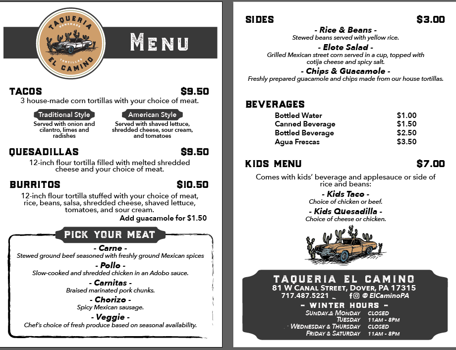 Opening Menu - Winter 2020
