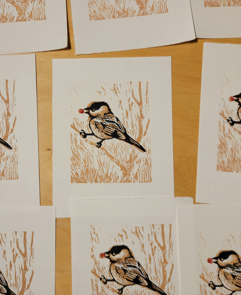 Mésange frugale, linographie