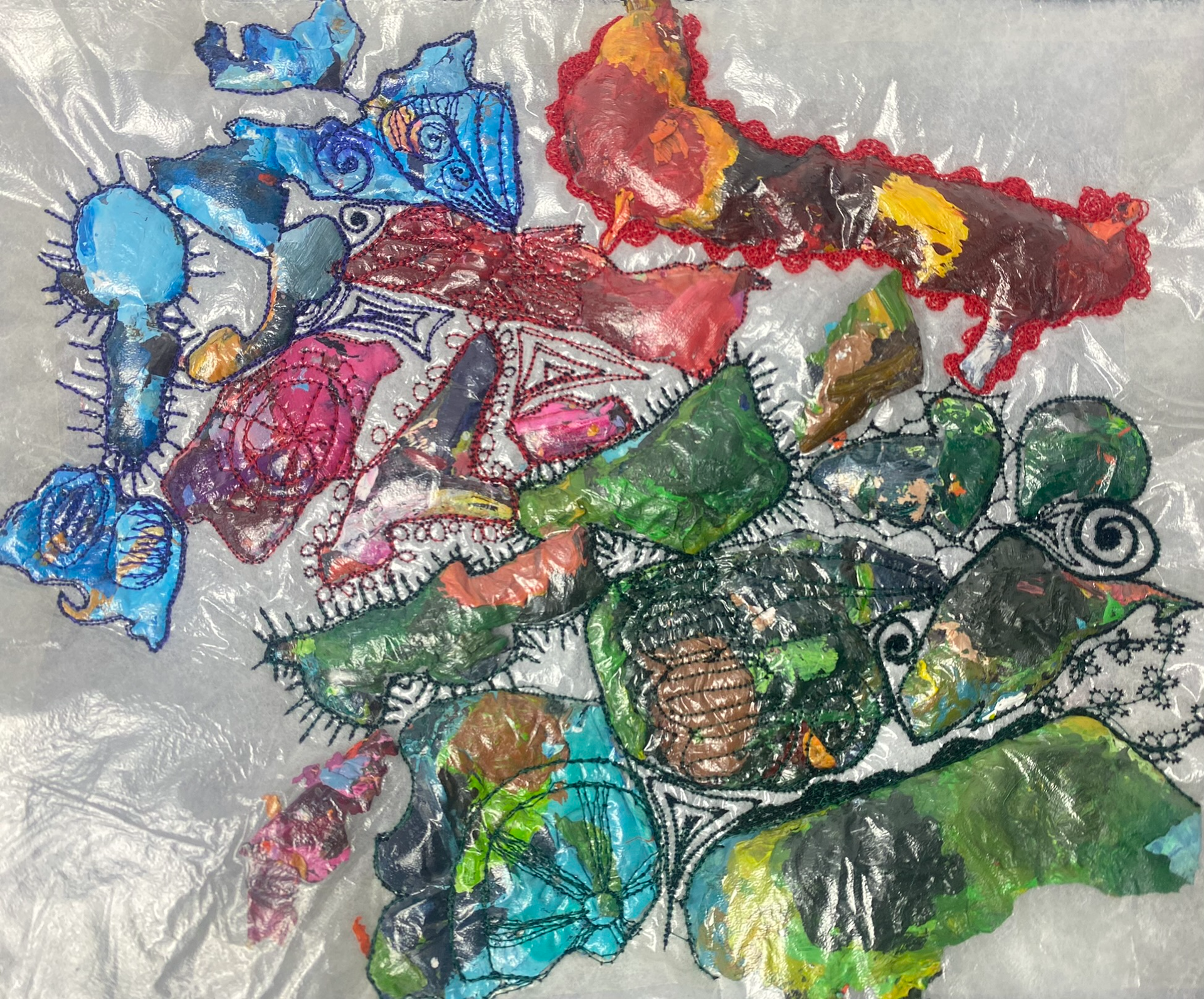 Stitched dried acrylic