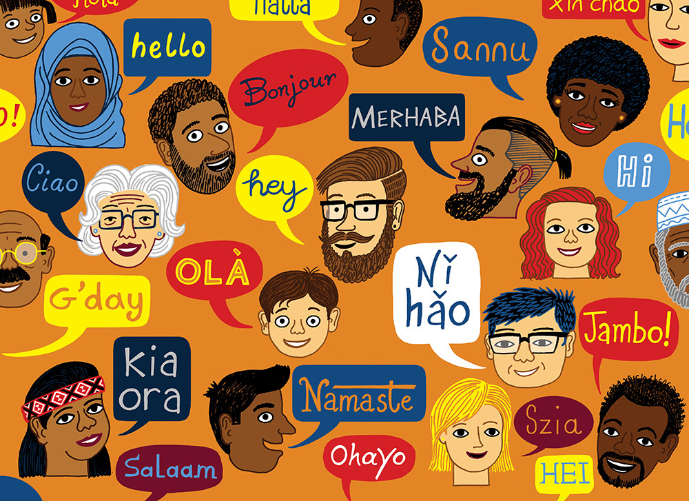 Illustration of greetings in different languages