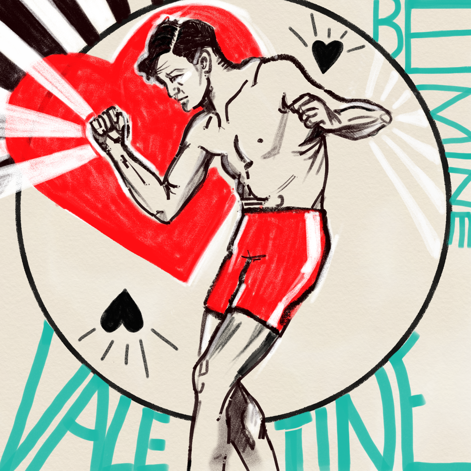 Vintage Boxer Pugalist Postcard Valentine Illustration