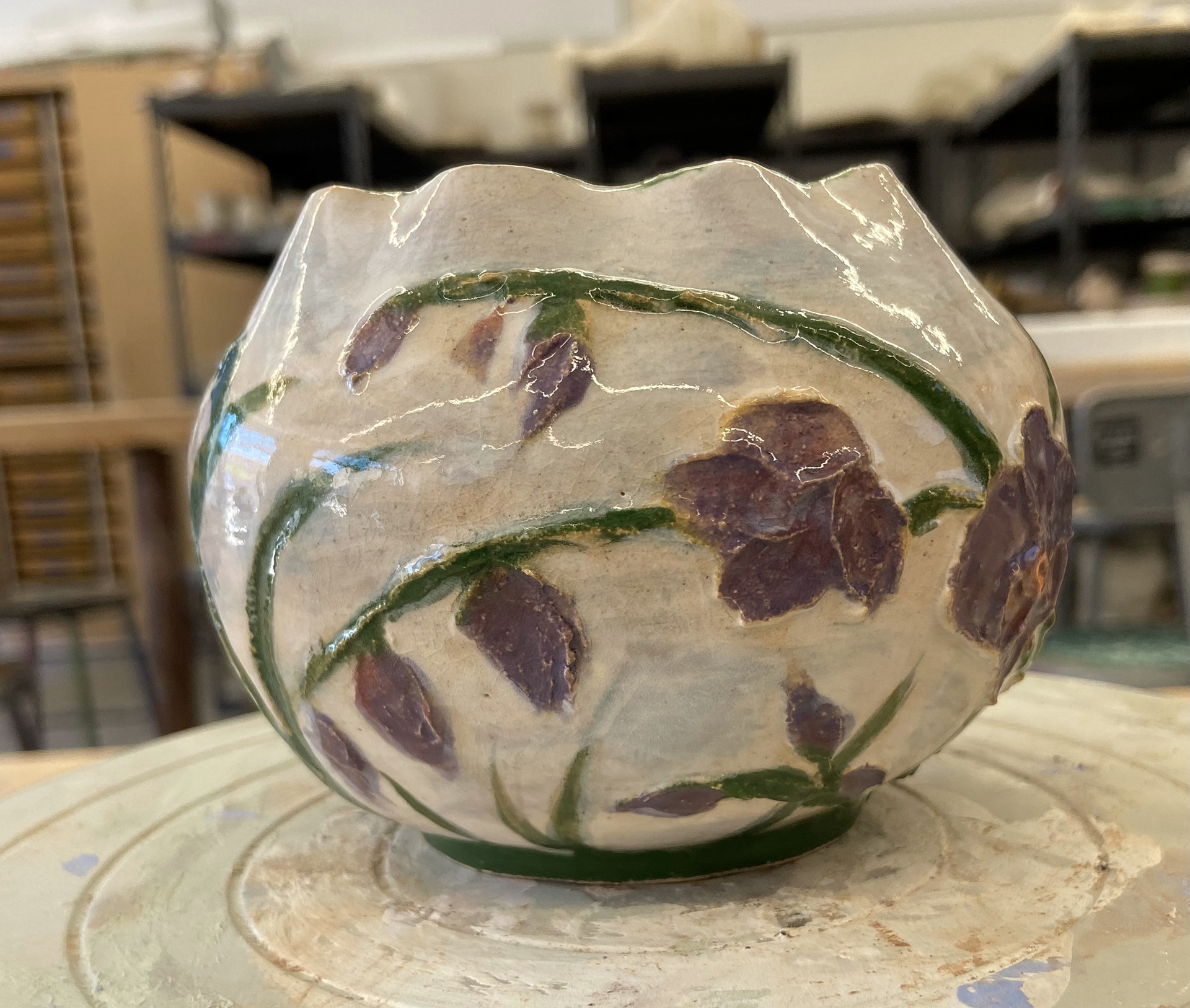 Decorative Low-Fire + Slip Trail Flower Pot