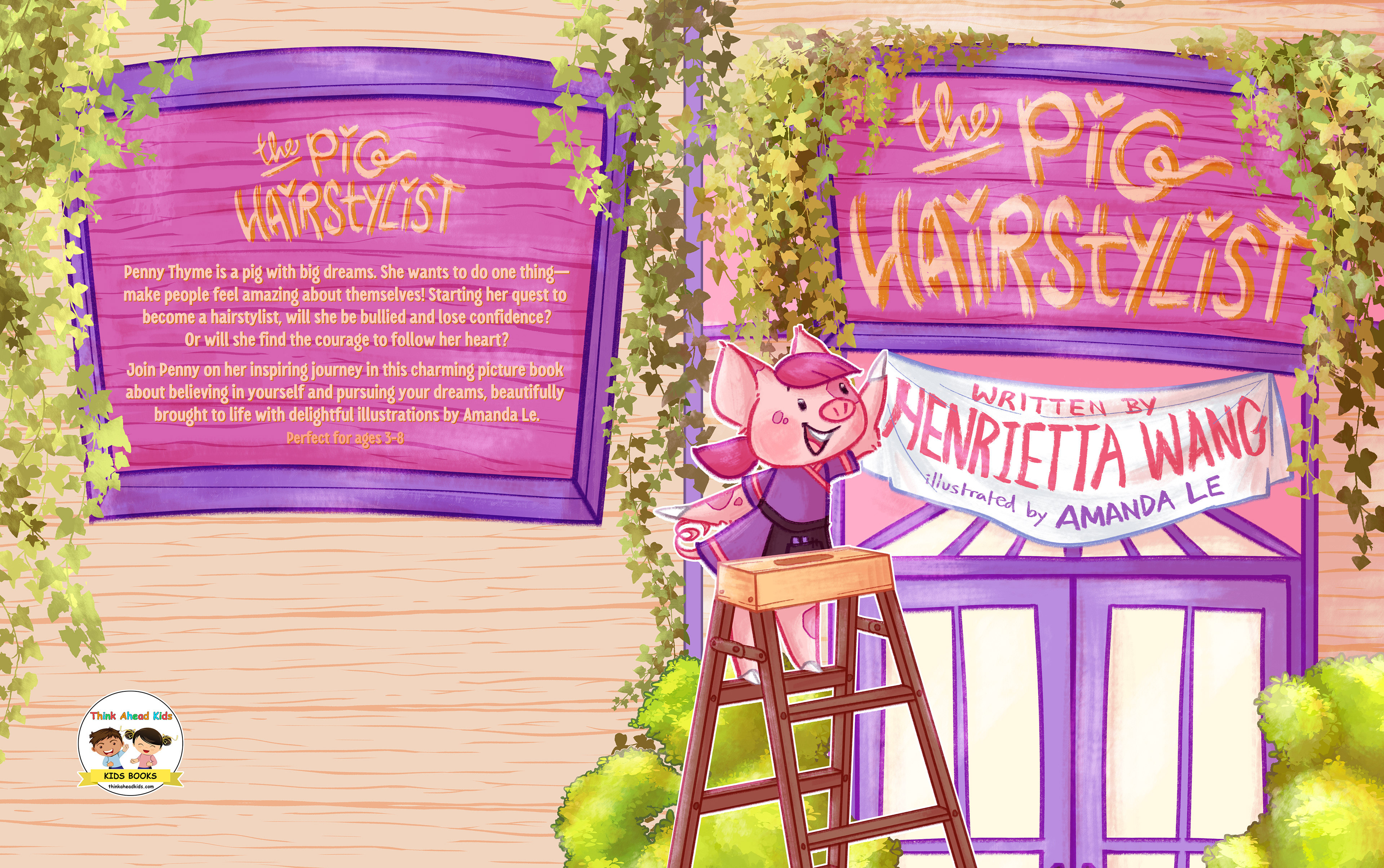 "The Pig Hairstylist" by Henrietta Wang, illustrated by Amanda Le (2025) Formatted, Illustrated, and Handlettered Title.
