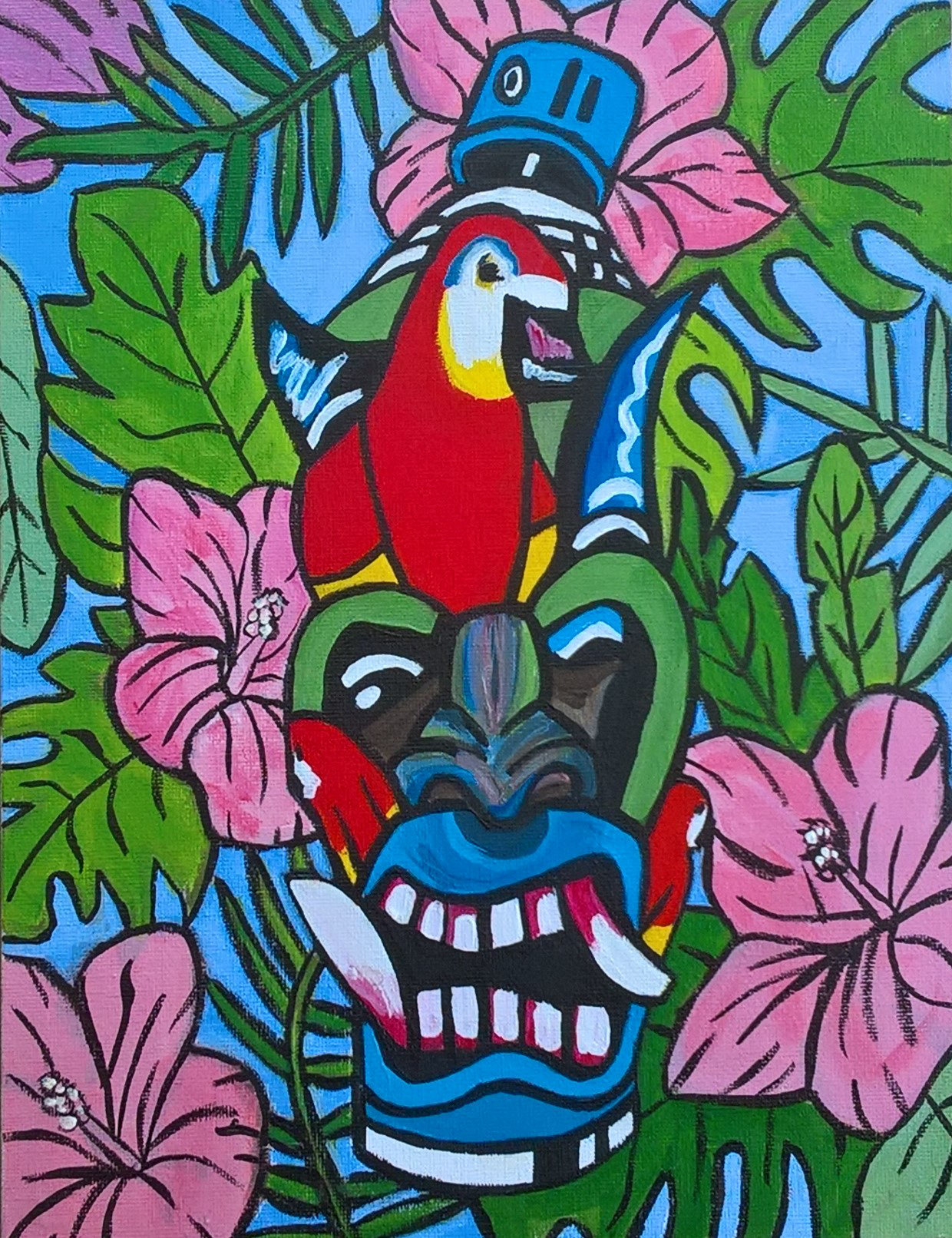 Boruca Parrot Mask 240mm x 300mm