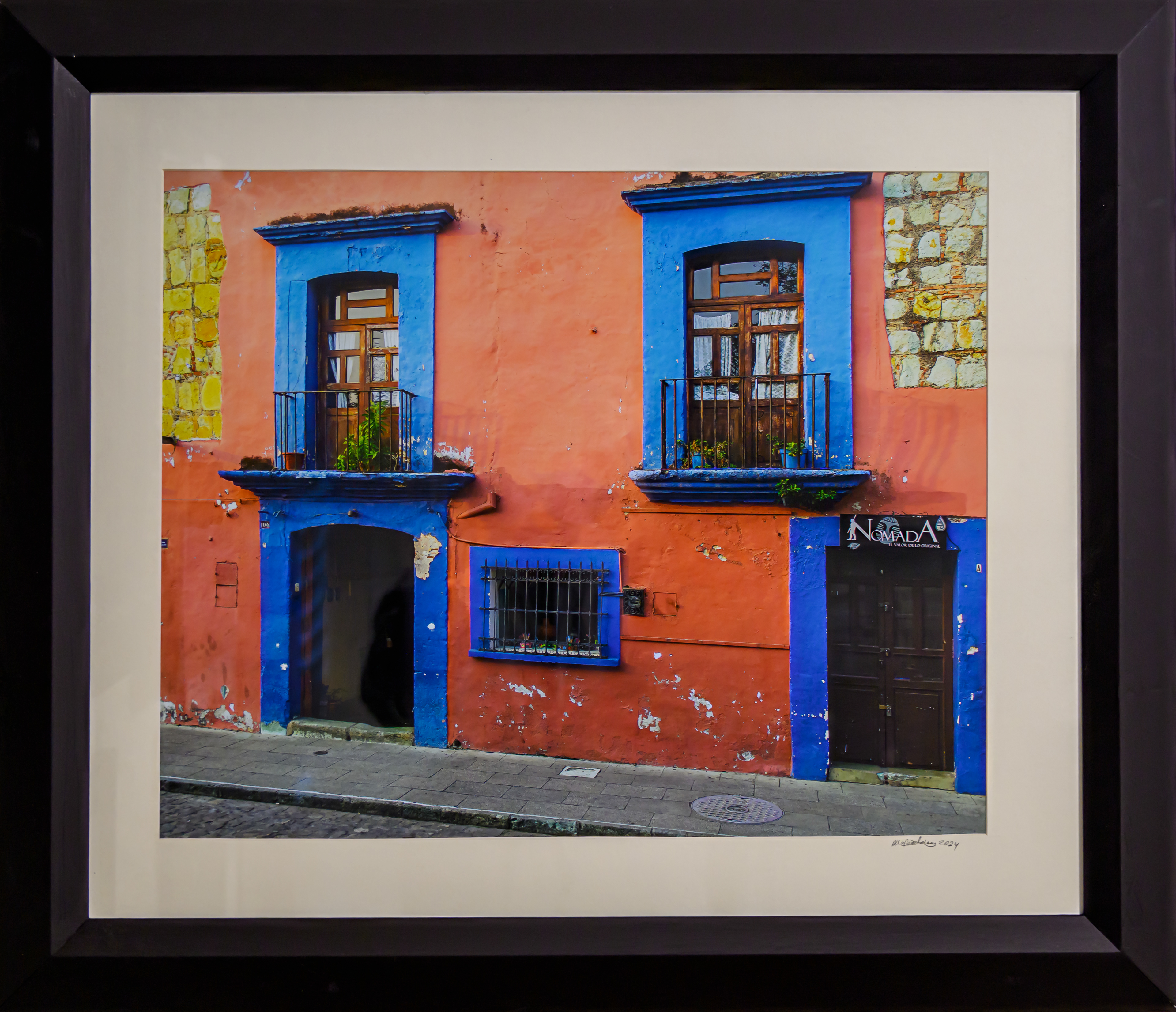 Blue Windows on Pink Wall - Oaxaca