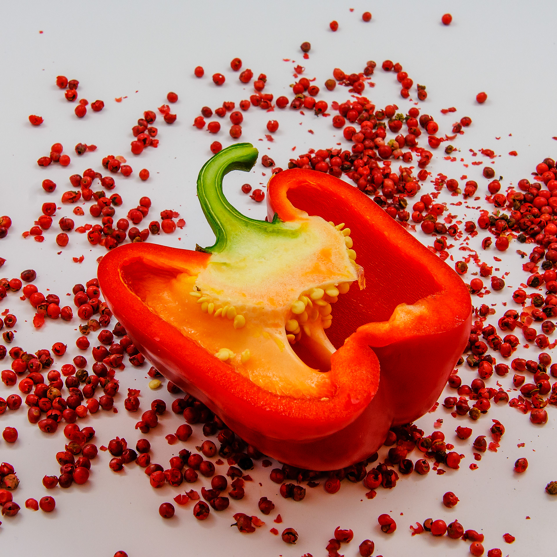 Sliced Red Pepper on Red Pepper Berries