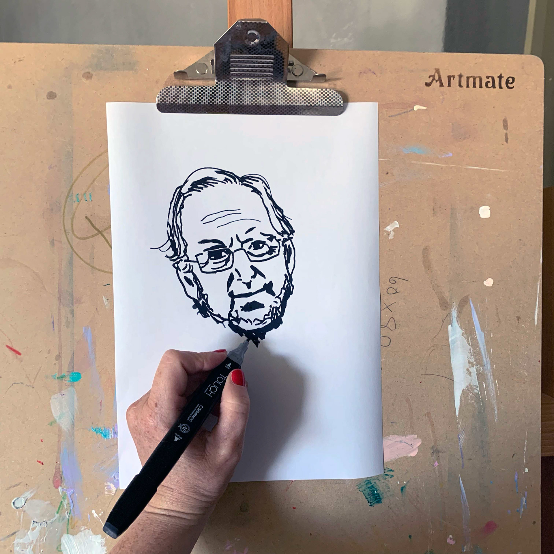 Caricature drawing of Eivind Hellstrøm