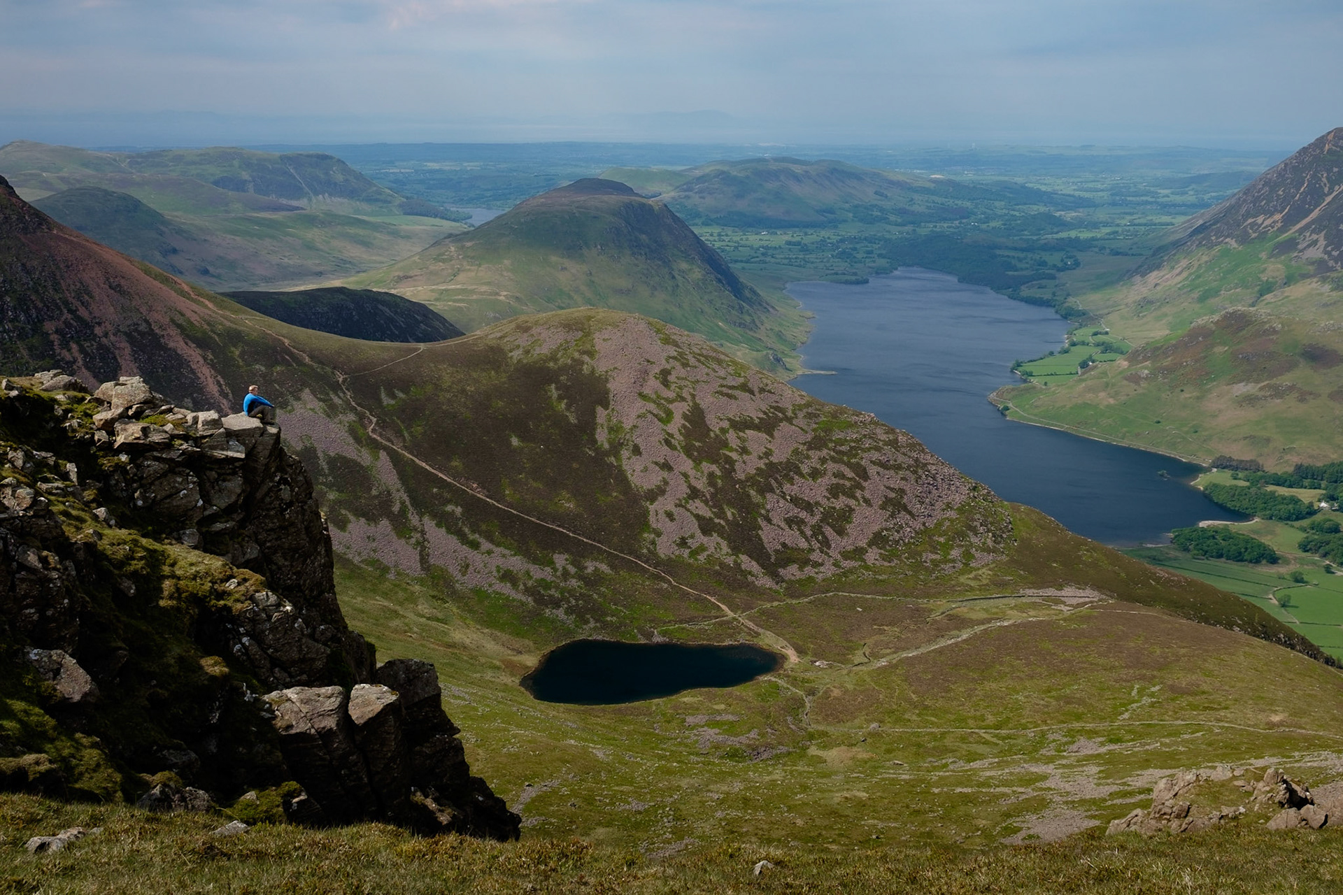 Bleaberry Tarn and Crummock Water from High Stile, Lake District National Park, England.