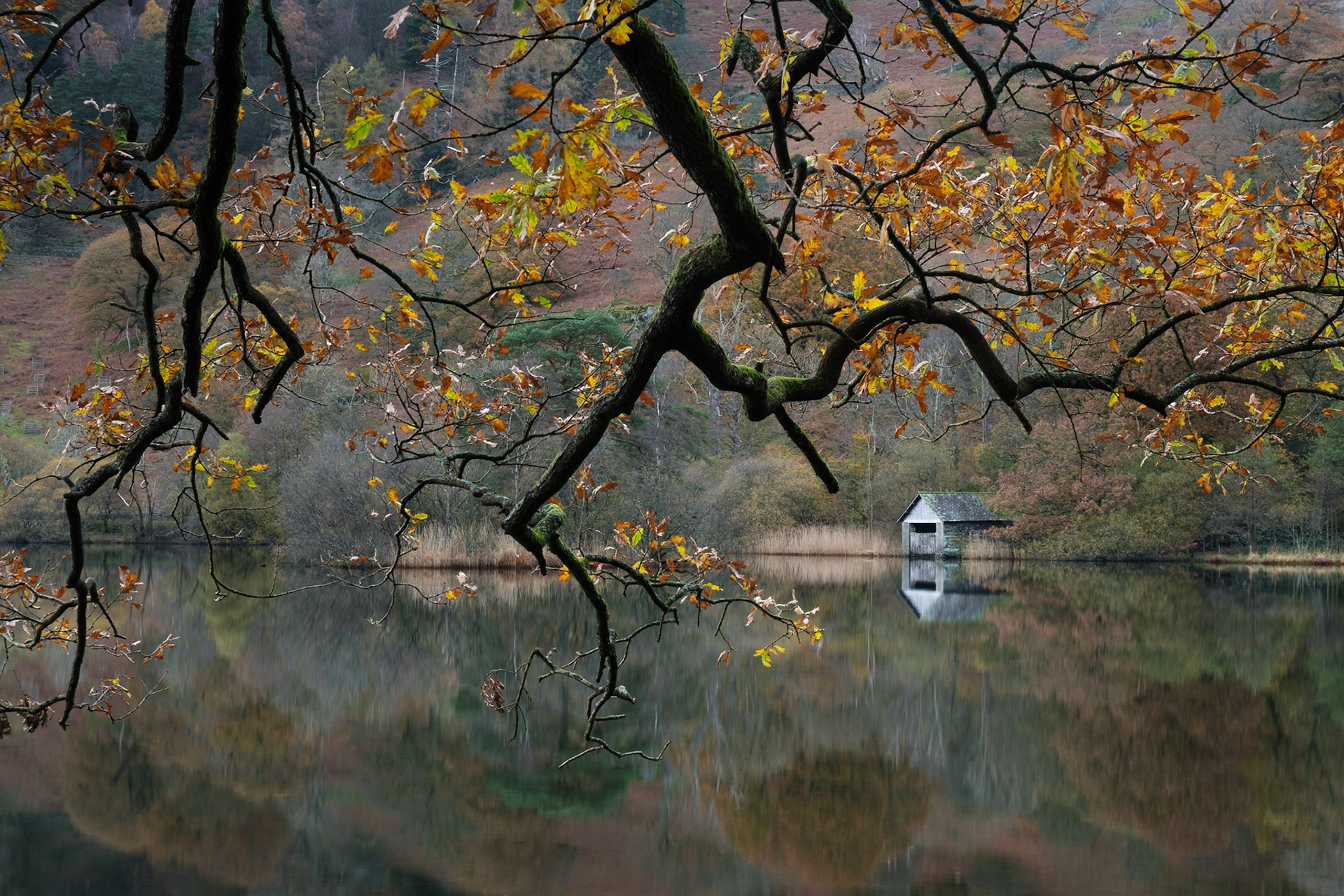 Rydal Water boat house, Lake District National Park, England.