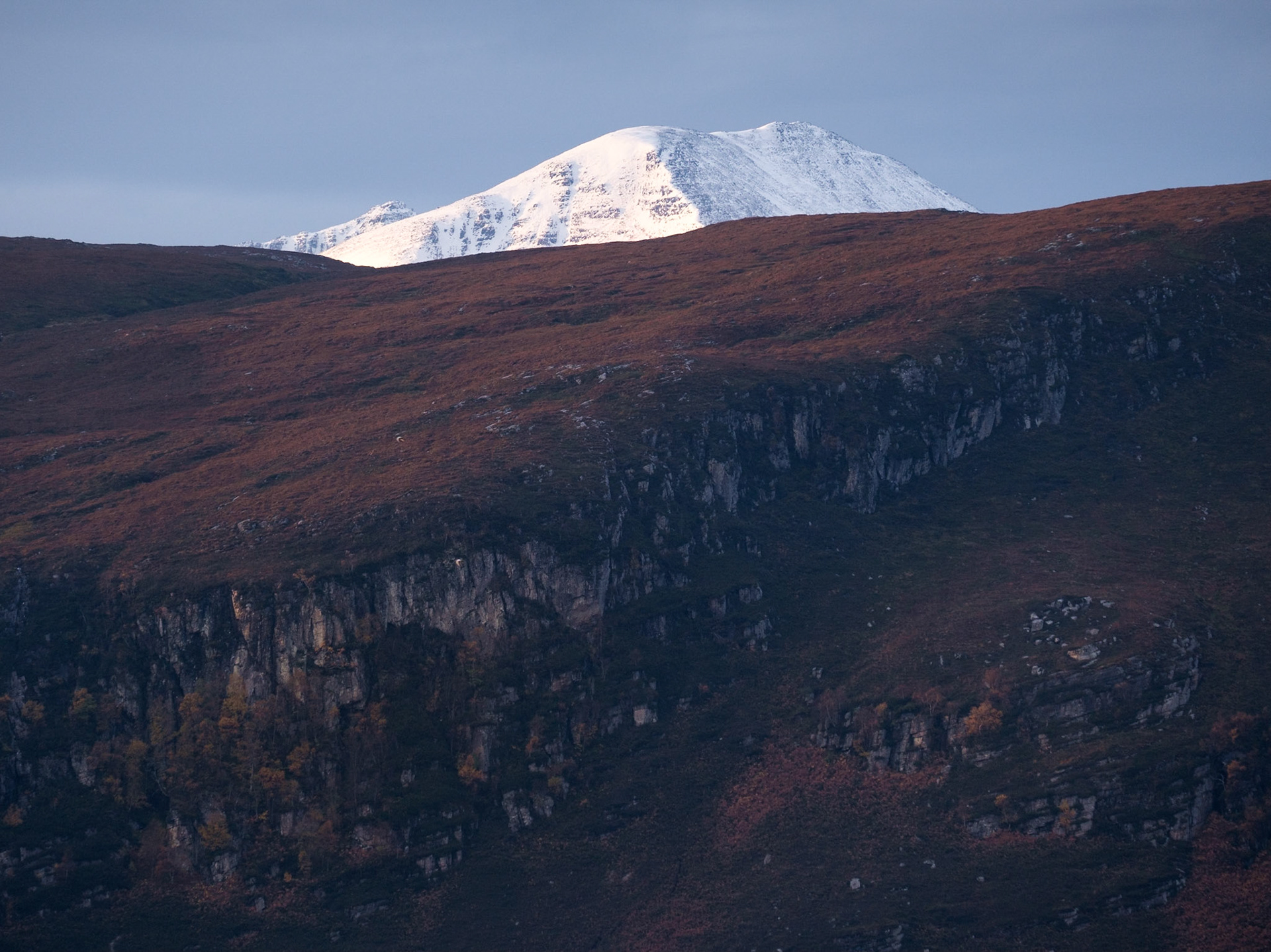 The summit of An Teallach was just visible from our accommodation outside Ullapool.