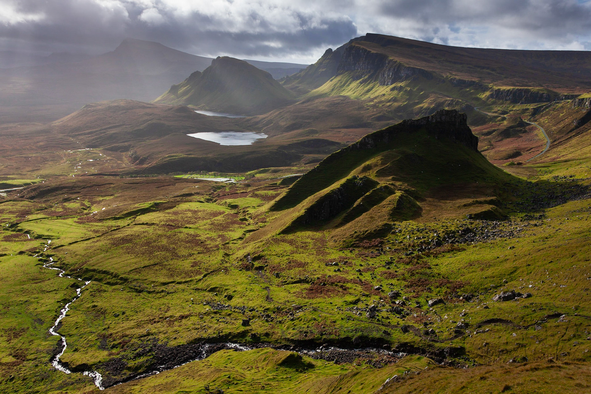 A stormy Autumn morning on the Quiraing, Isle of Skye, Scotland.