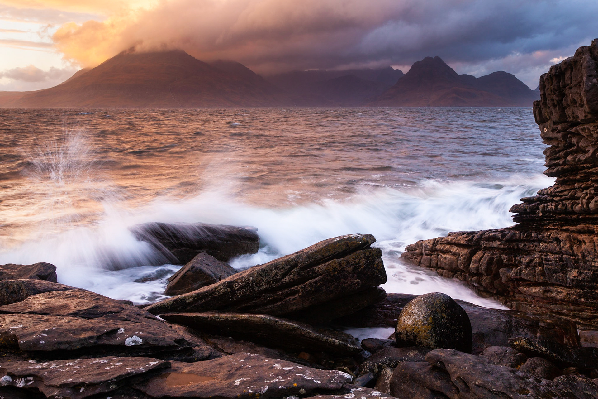 Last light on the Black Cuillins from Elgol, Isle of Skye, Scotland.