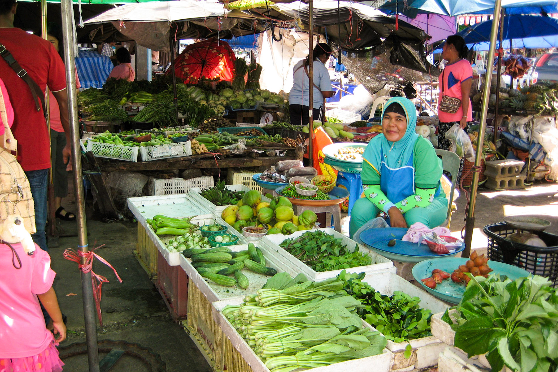 Vegetable stall at the Khao Lak market, Khao Lak, Thailand.