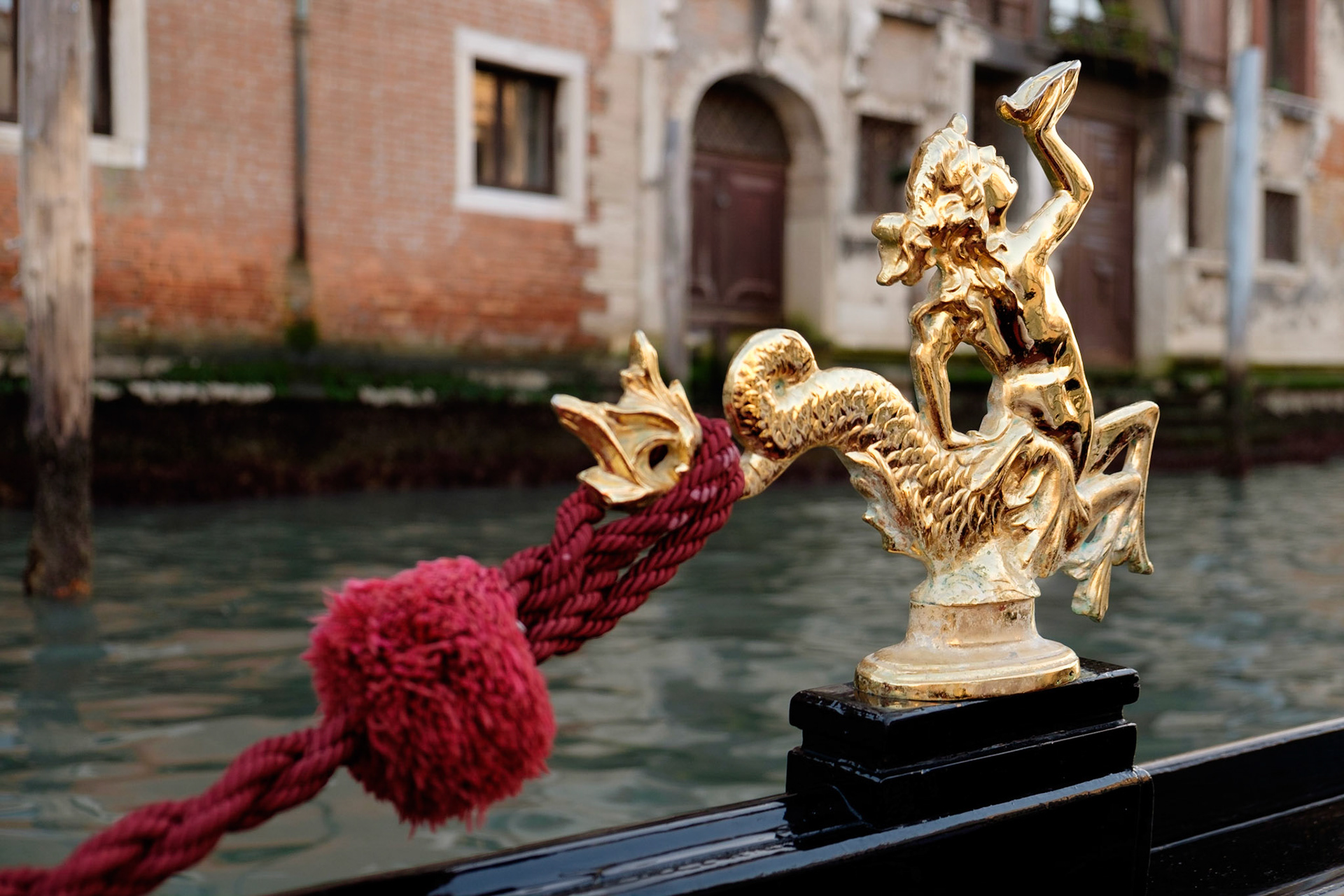 Gondola detail, taken from a Gondola on the Grand Canal, Santa Croce, Venice.