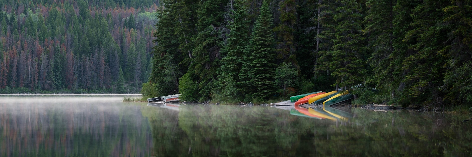 Early morning on Pyramid Lake, Jasper National Park.
