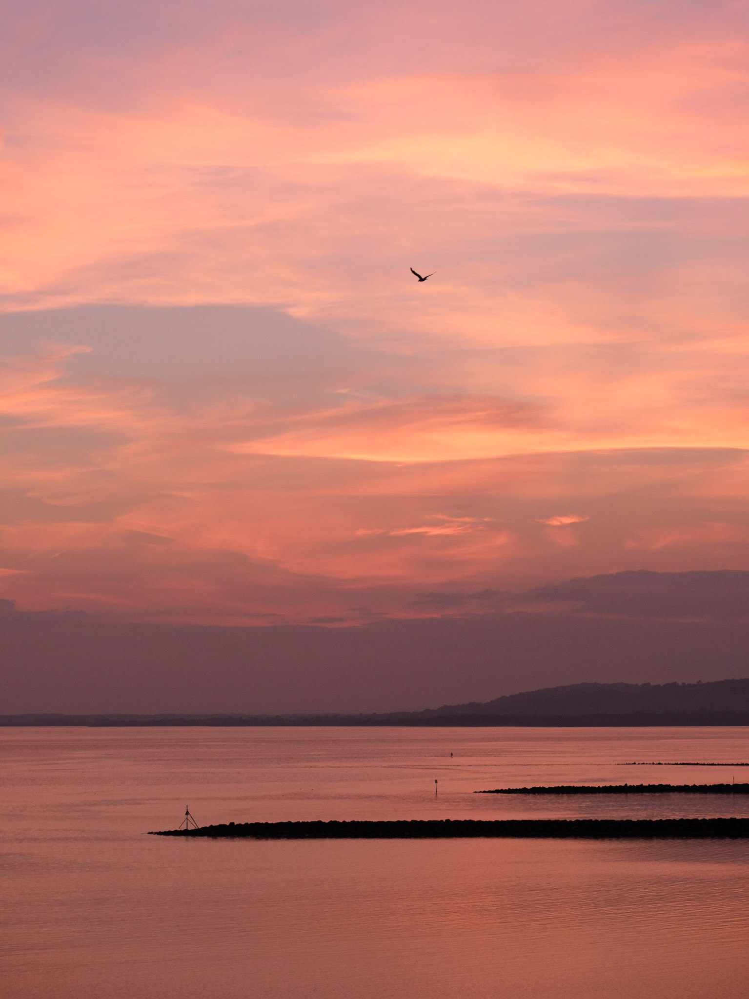 Sunset over Machynys Bay from our apartment balcony.