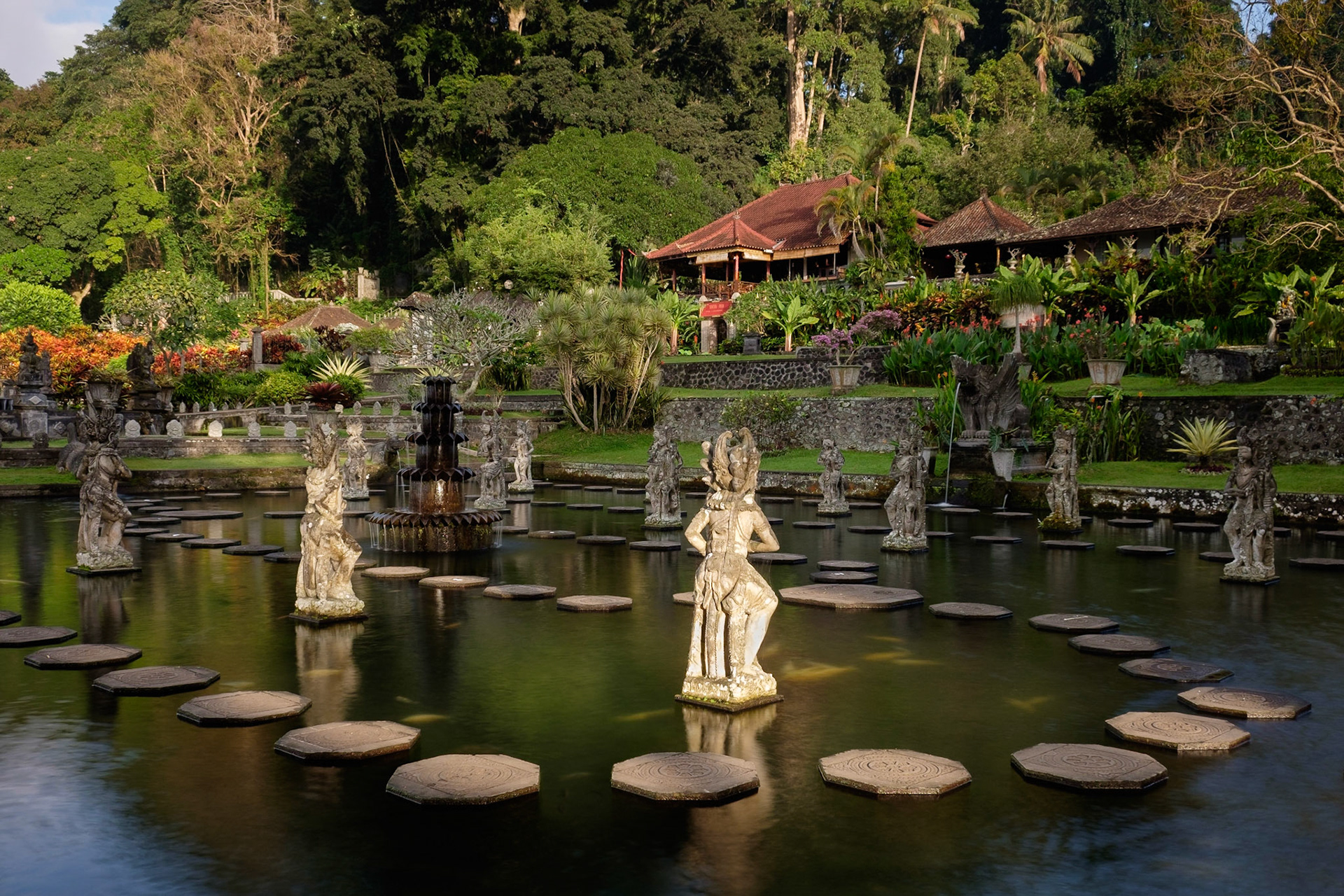 Sunrise at Tirta Gangga water palace, Bali, Indonesia.