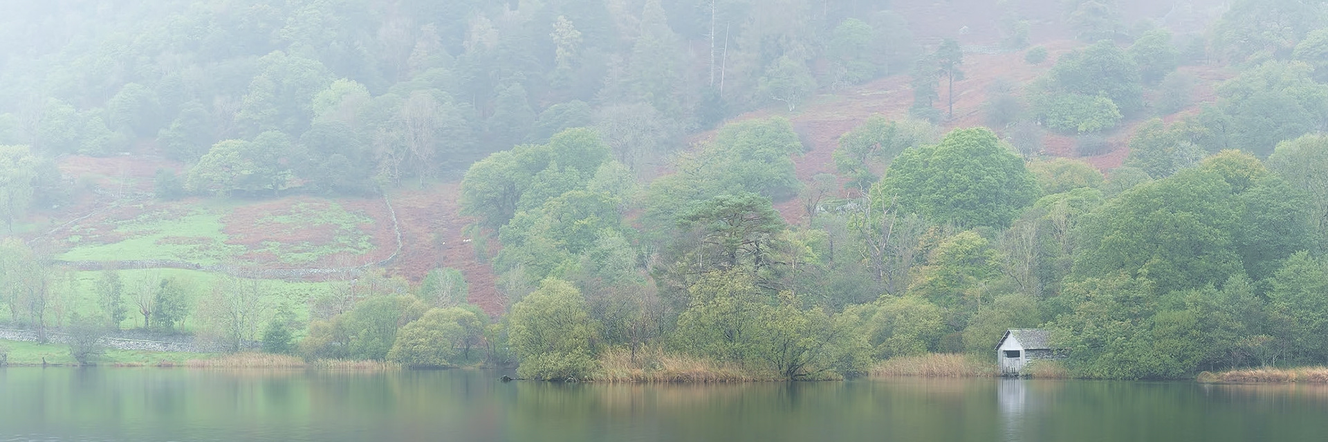 The Rydal boat house on a misty morning.