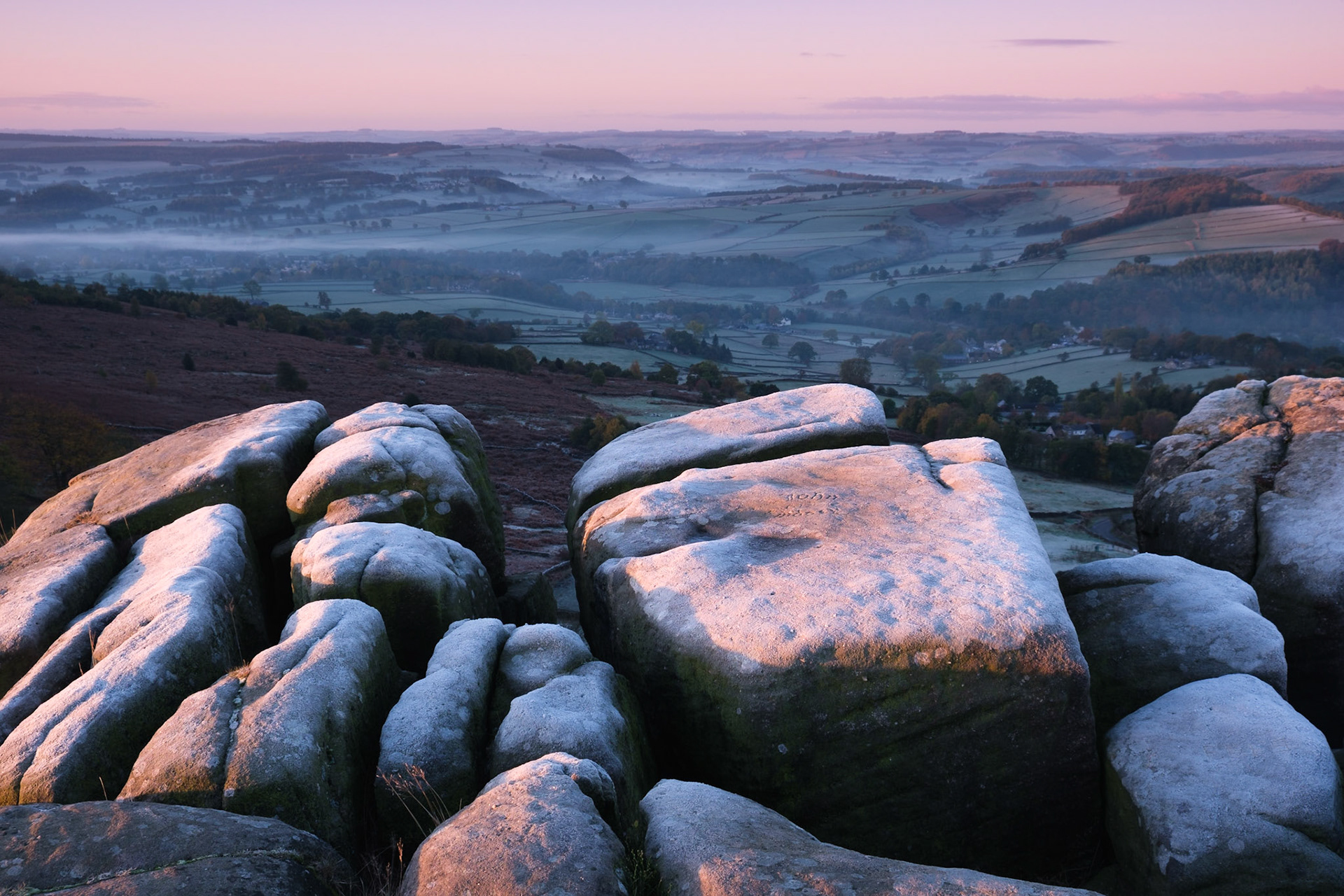 A frosty morning on Curbar Edge. Peak District National Park, England.