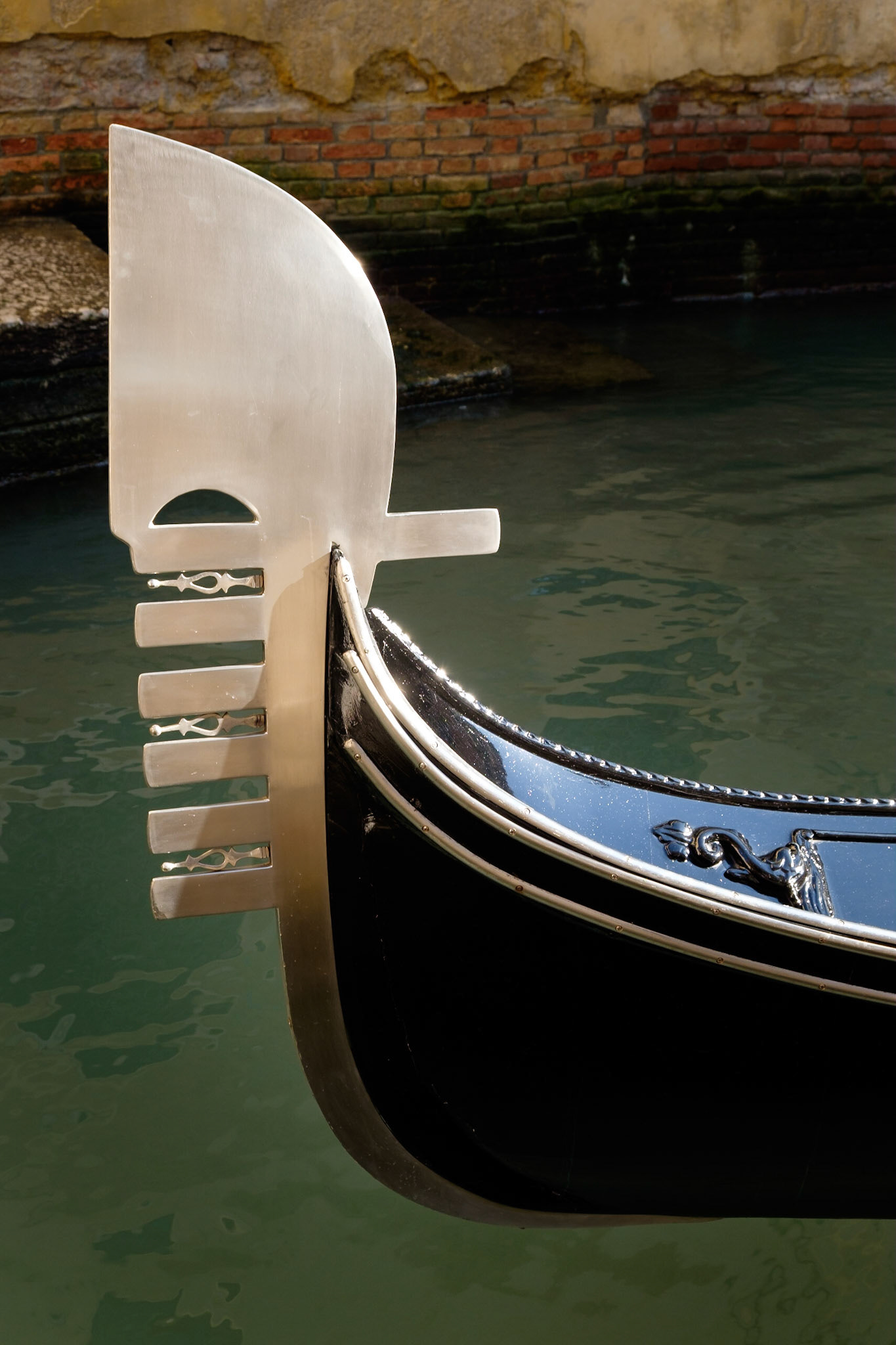 Just a detail shot of a gondola ferro on its bow, Santa Croce, Venice.