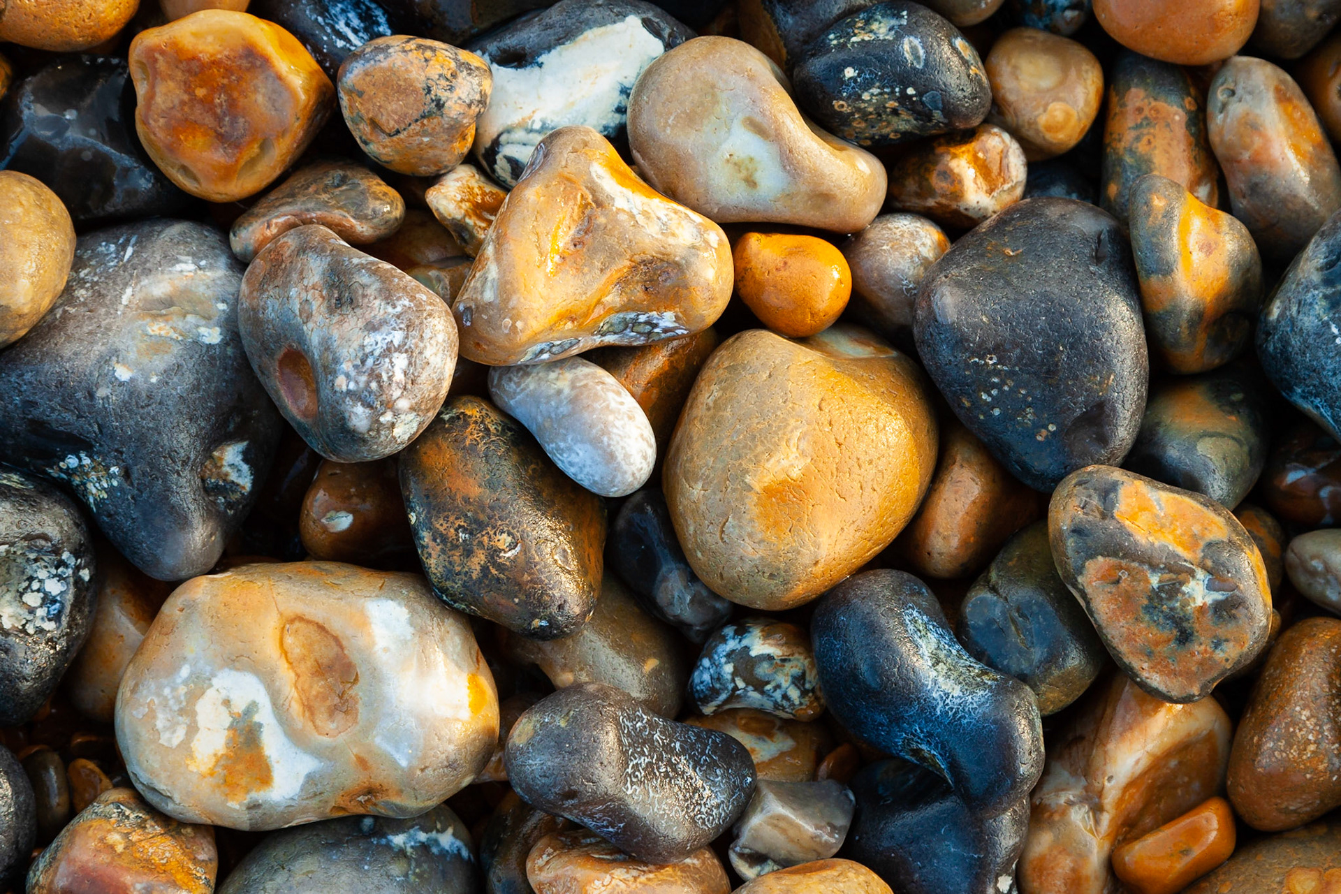 Pebbles on a beach at Brighton, England.