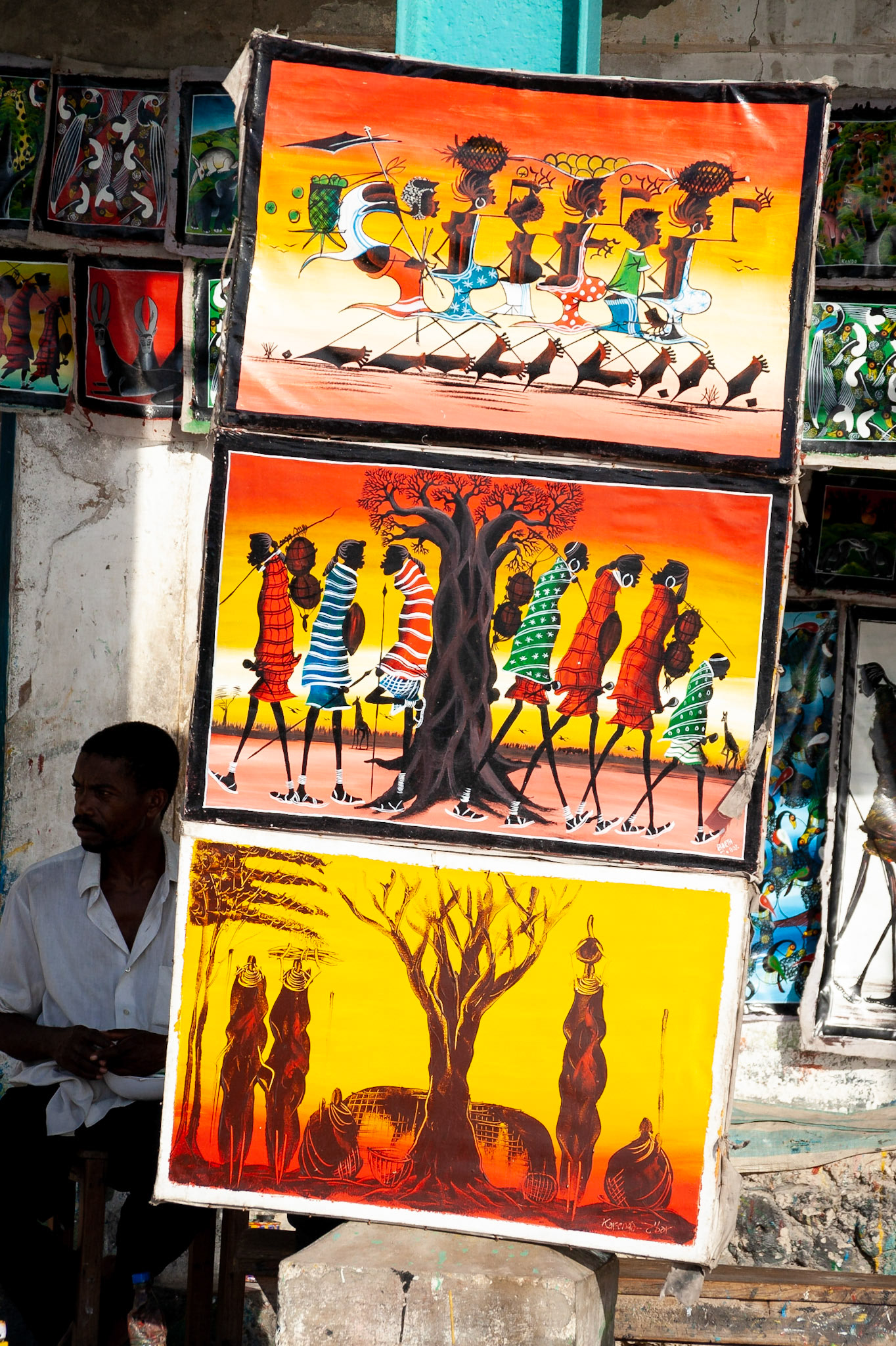 Zanzibar art displayed on the street by the artist, Stonetown, Zanzibar.
