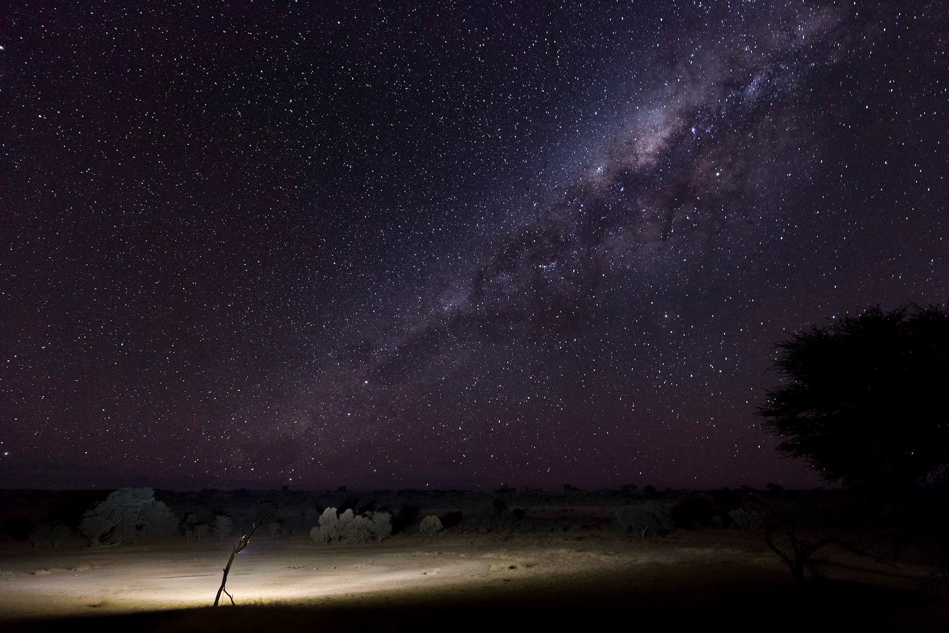 The view at night from our chalet at Urikaruus Wilderness Camp, Kgalagadi Transfrontier Park.