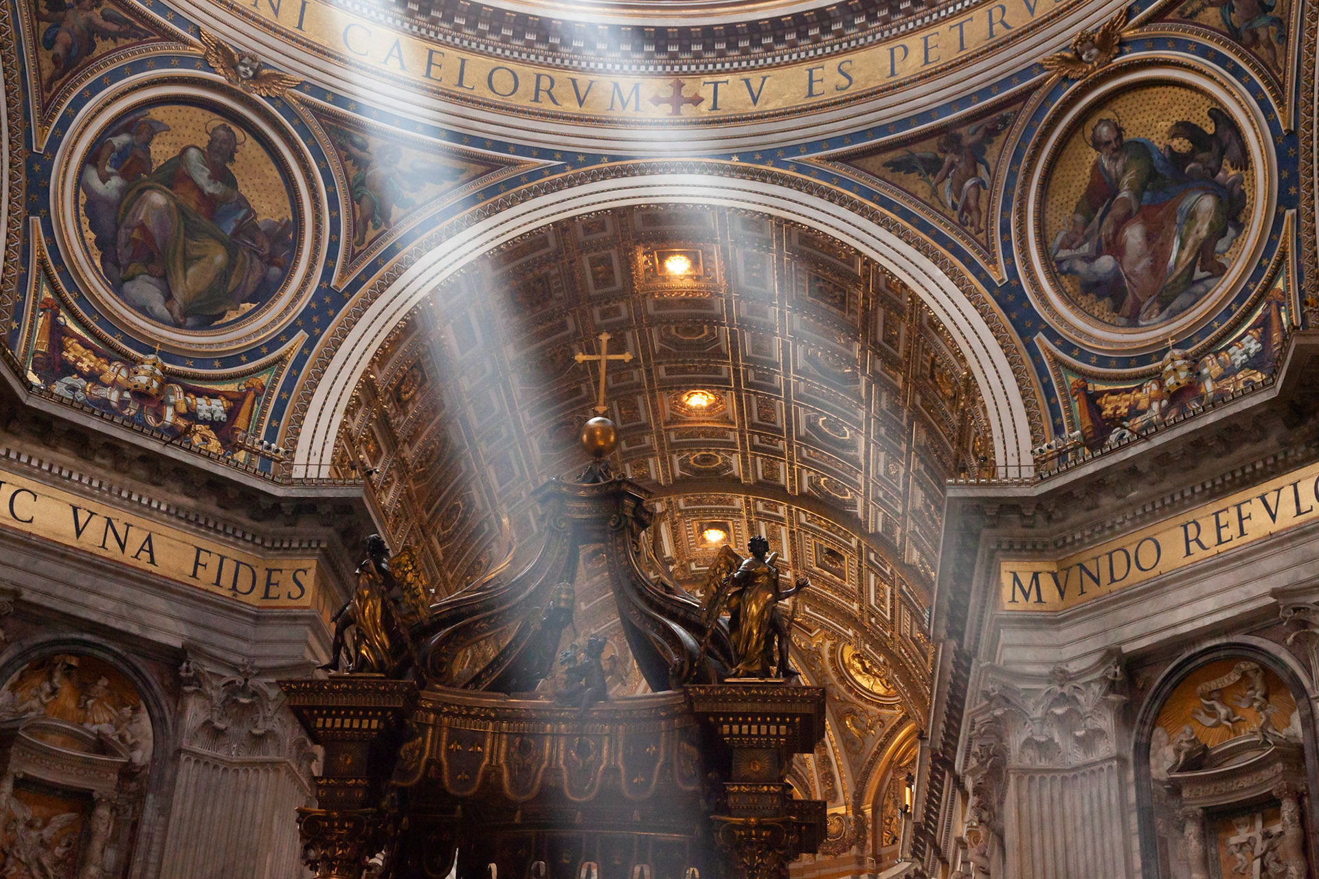 Detail of the Cupola above the Papal Altar, St Peter's Basillica, Vatican City, Italy.