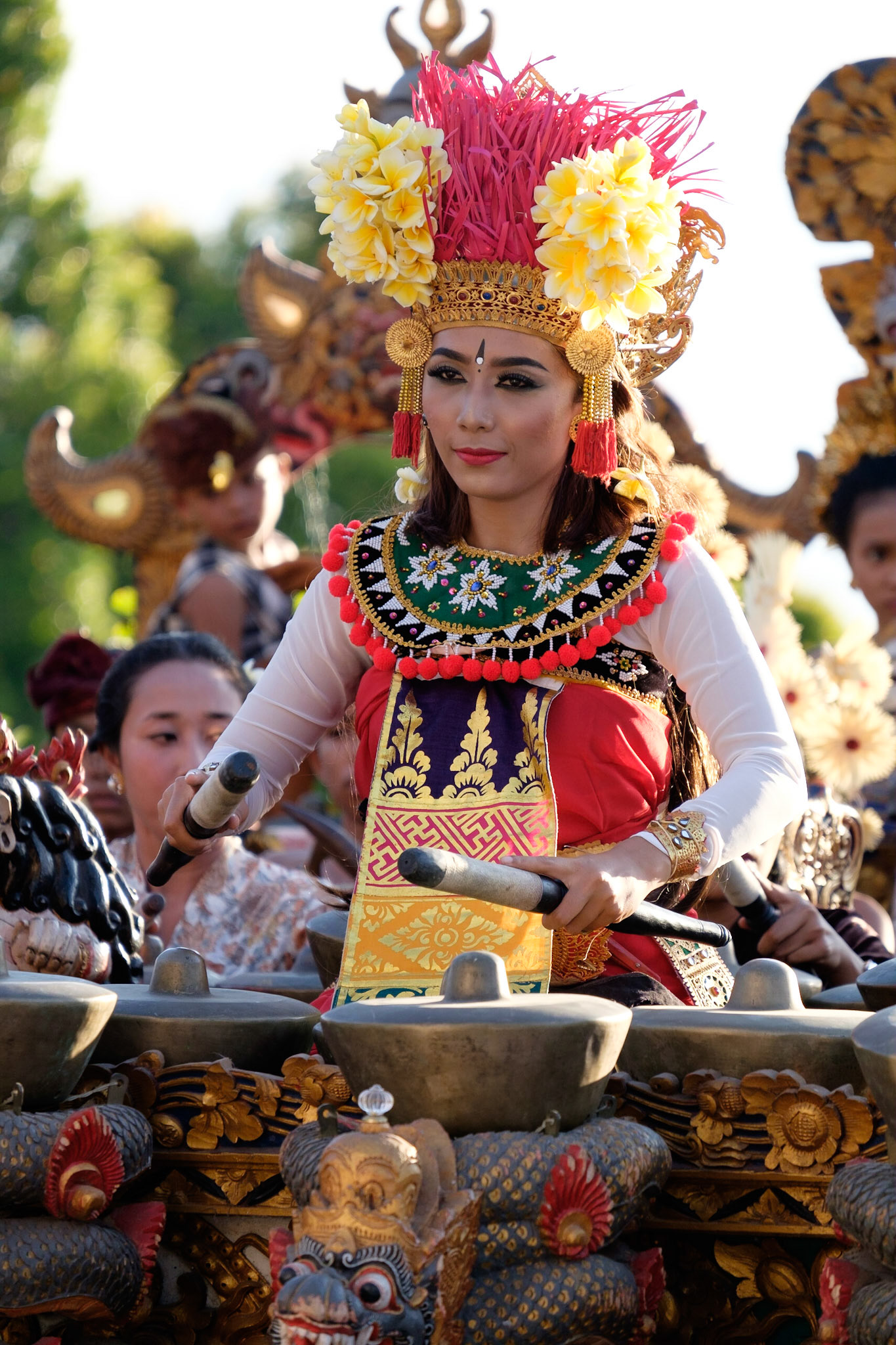 A Balinese musician at the knowledge day celebrations held at Puri Lumbung Cottages, Munduk, Bali, Indonesia.