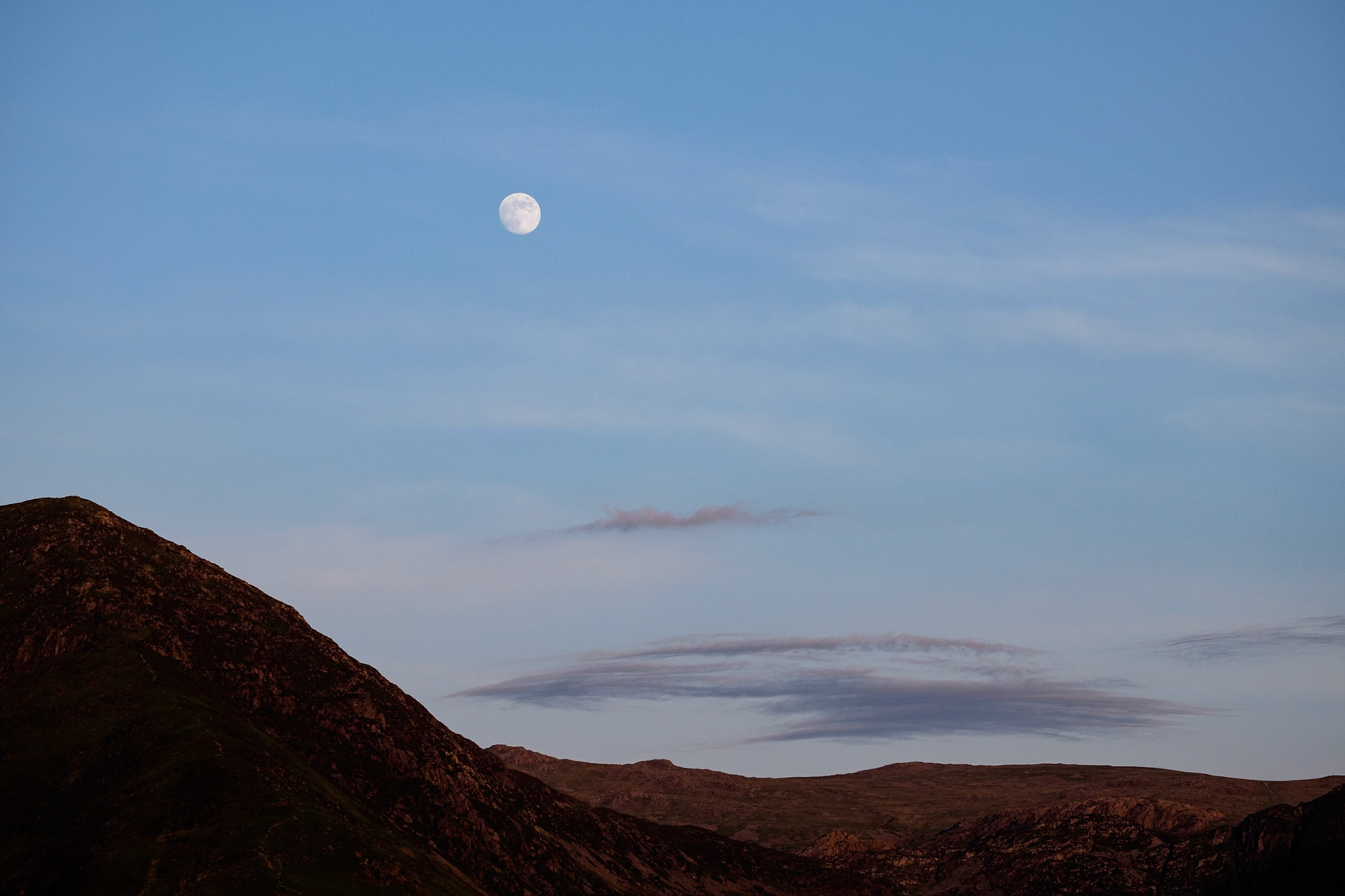 Moorise over Fleetwith Pike, Lake District National Park, England.