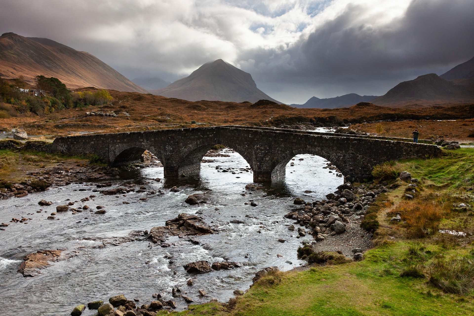 A storm approaching Sligachan bridge, Isle of Skye, Scotland.