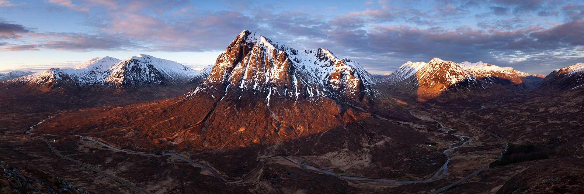 Sunrise looking towards Buchaille Etive Mor from Beinn a' Chrulaiste.