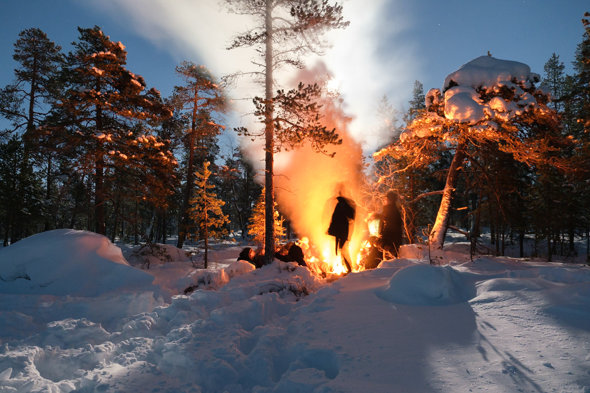 Our campfire beside Nellim Lake keeping us warm while we wait fro the Aurora to show itself, Nellim, Finnish Lapland.