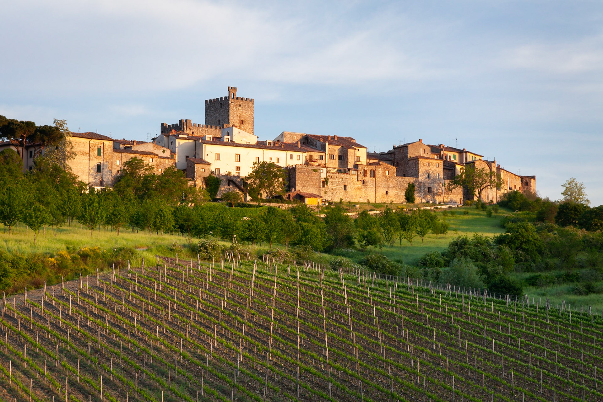 Castellina in Chianti at dawn, Tuscany, Italy.