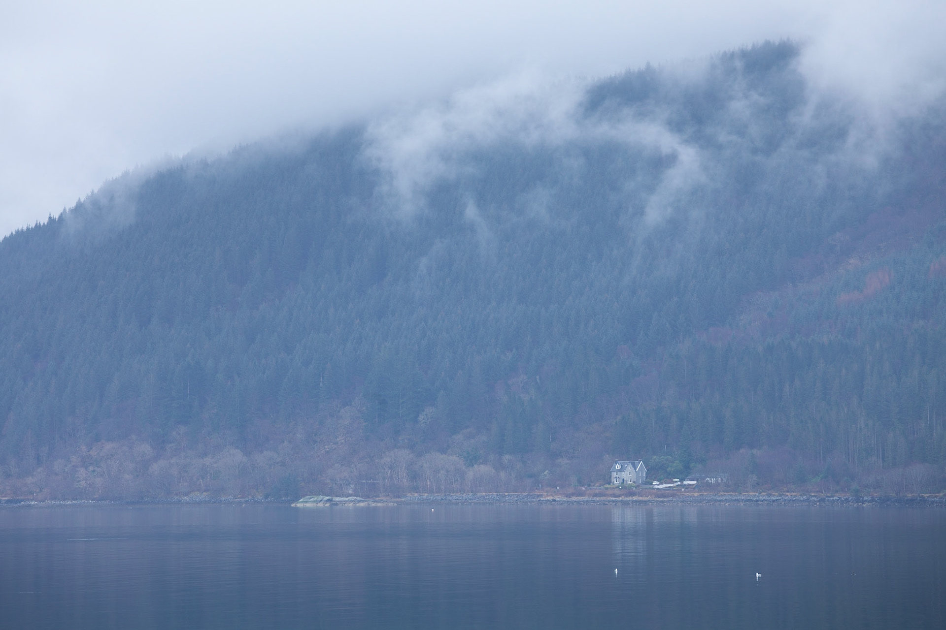 A calm and misty evening on Loch Linnhe.