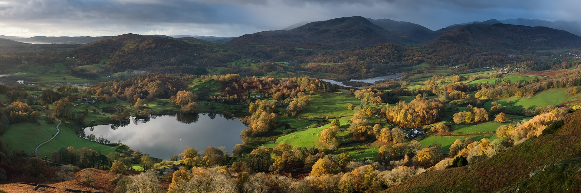 Loughrigg Tarn and the Langdale Valley, Lake District National Park, England.
